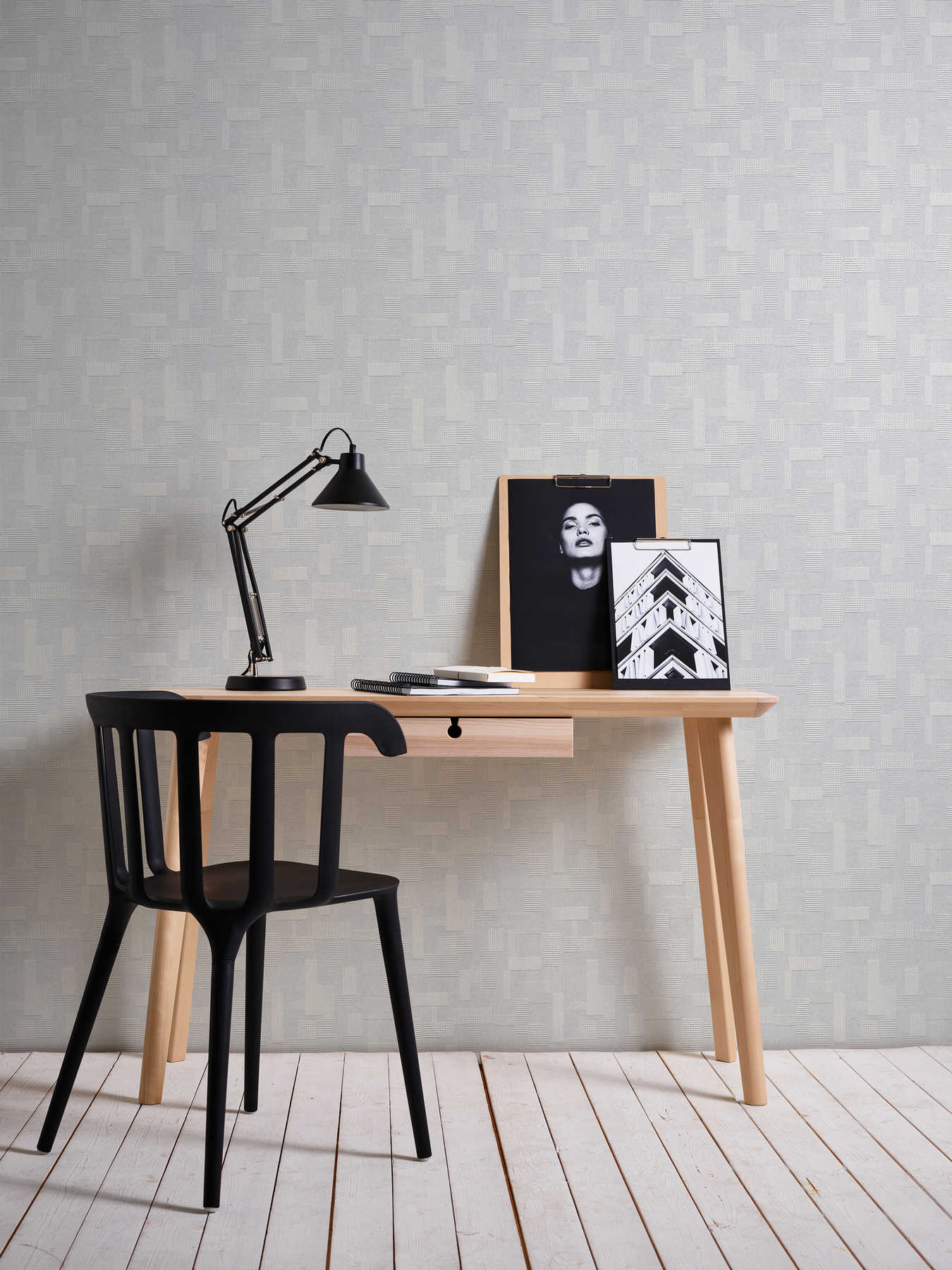             Retro wallpaper with geometric design and 3D effect - white
        