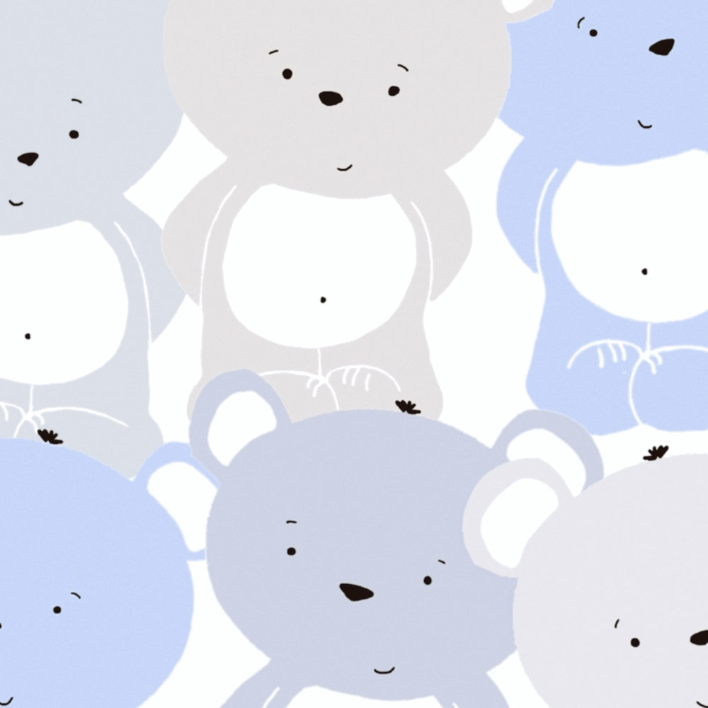             Carta da parati per bambini, camera dei ragazzi, motivo orso - blu, grigio, bianco
        