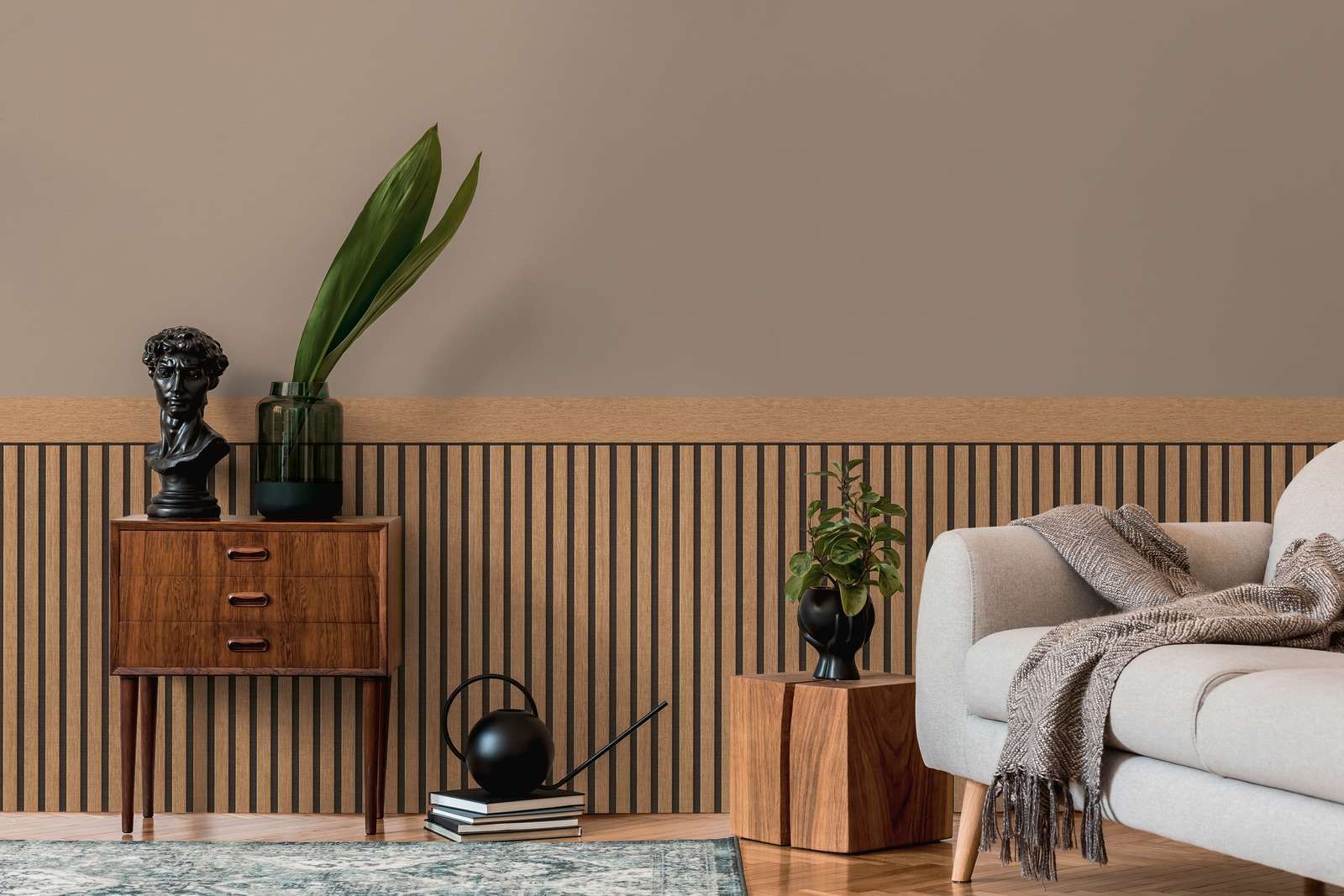             Wandvlies met realistisch akoestisch paneelpatroon van hout - beige, bruin
        