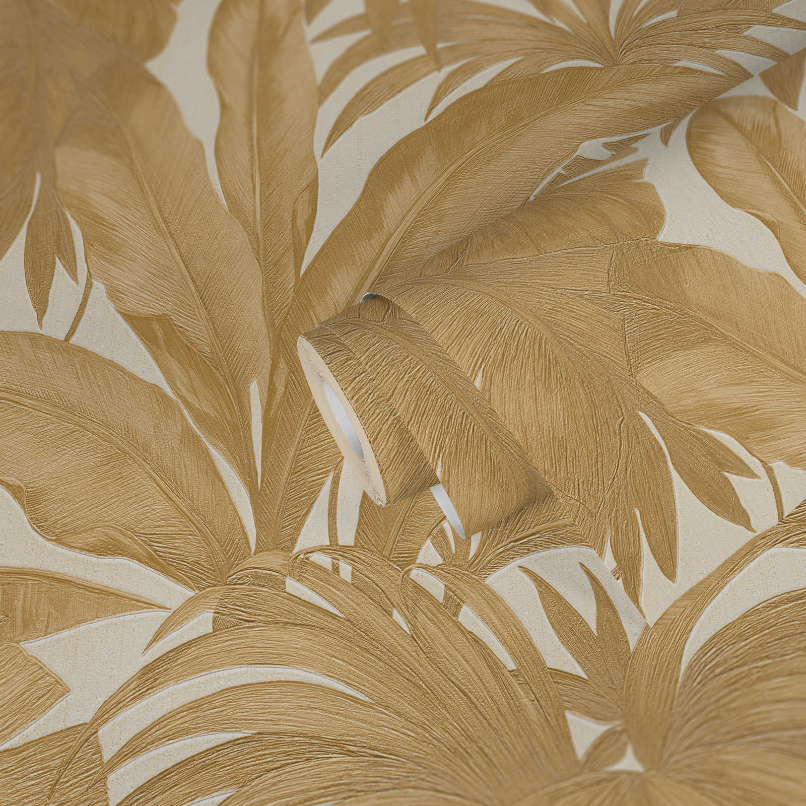             VERSACE Papier peint palmiers & effet doré - crème, métallique
        
