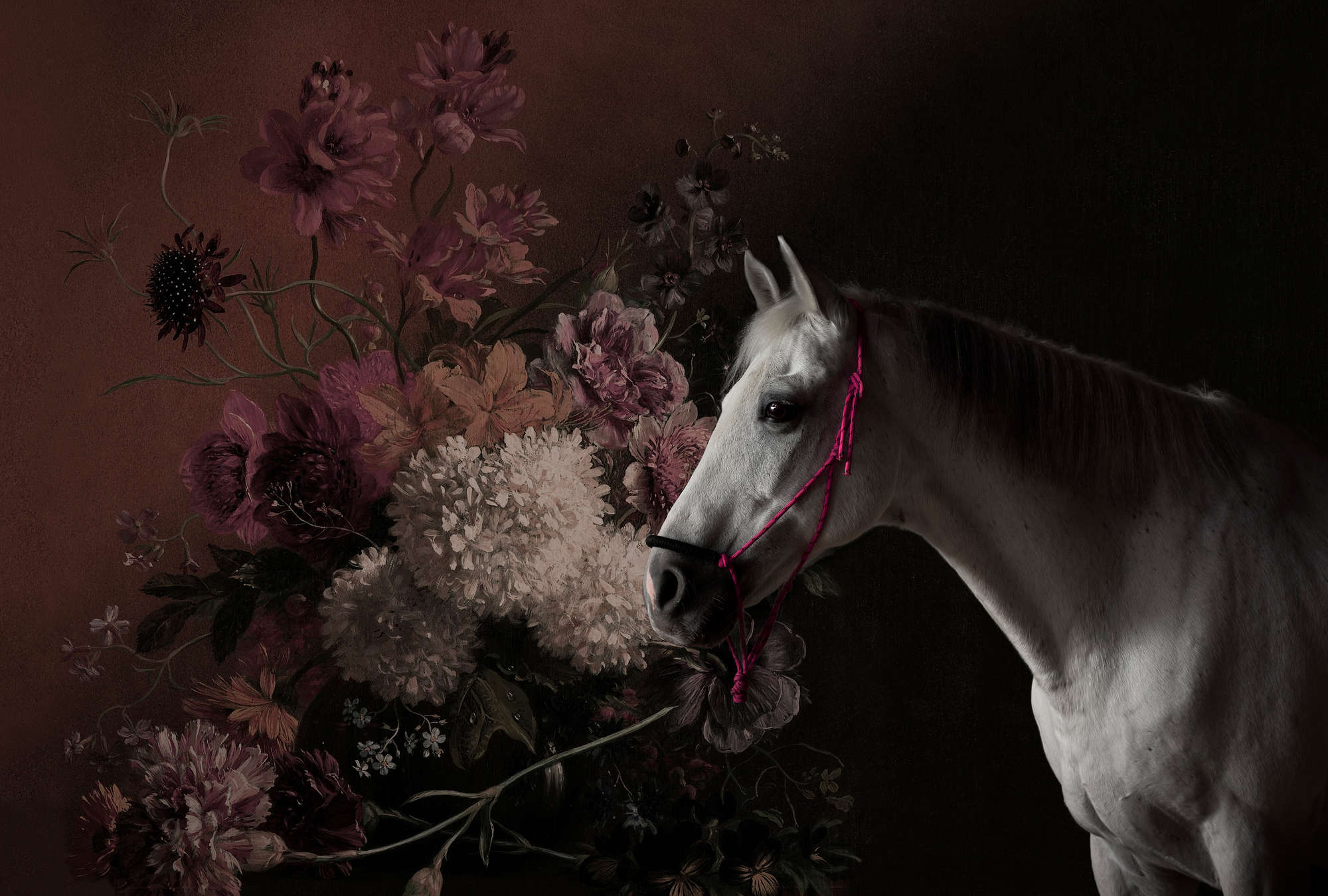             Photo wallpaper Horses Portrait with flowers - Walls by Patel
        