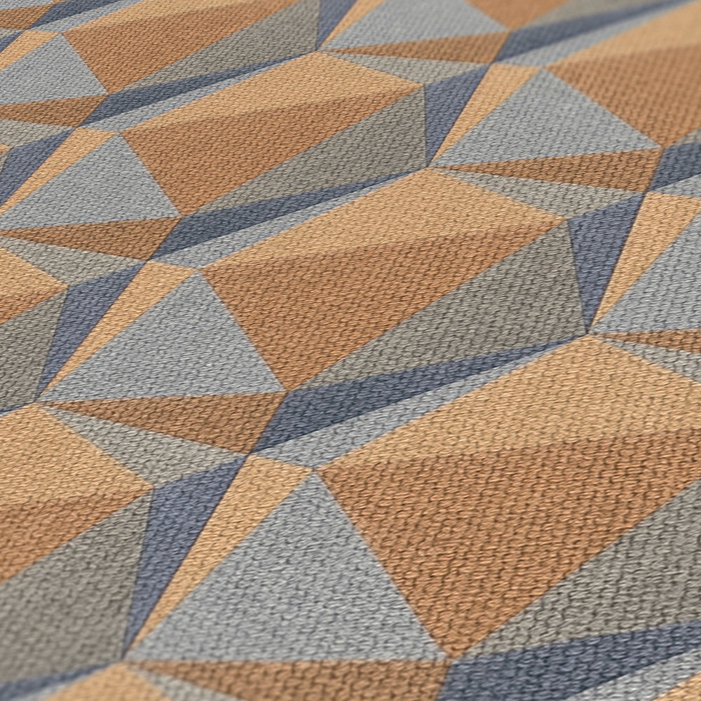             Grafisch behang retro patroon met 3D ontwerp - oranje, blauw
        
