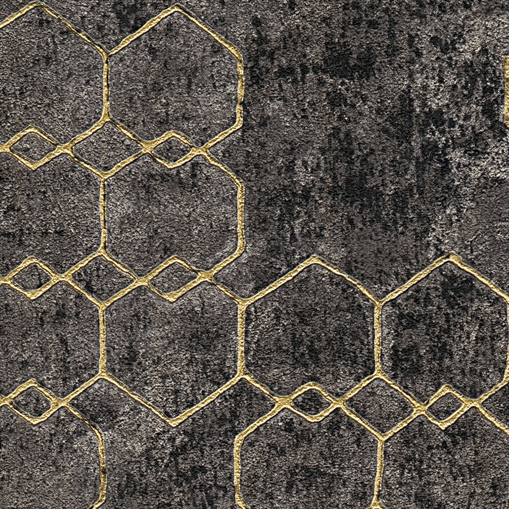             Wallpaper modern design gold & concrete effect - black, gold
        