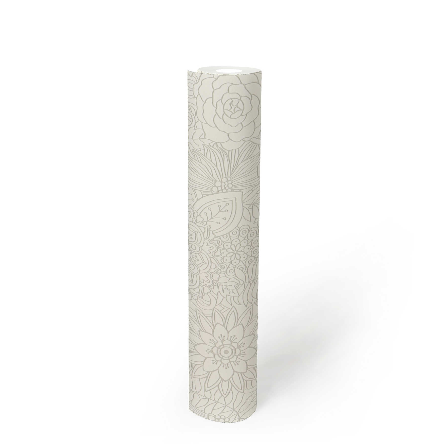             Papier peint intissé design floral doodle, mat & brillant - blanc,
        