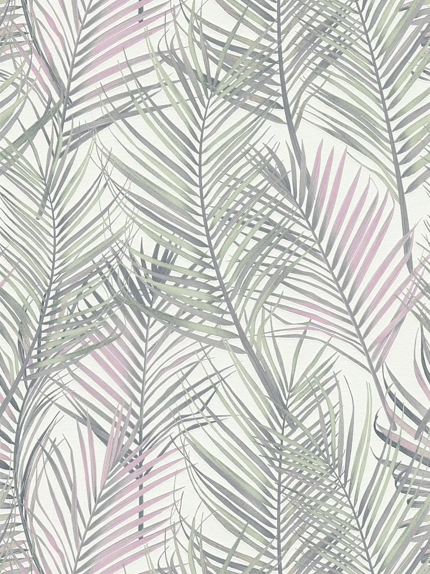 Palm leaves non-woven wallpaper in matt - grey, green, white
