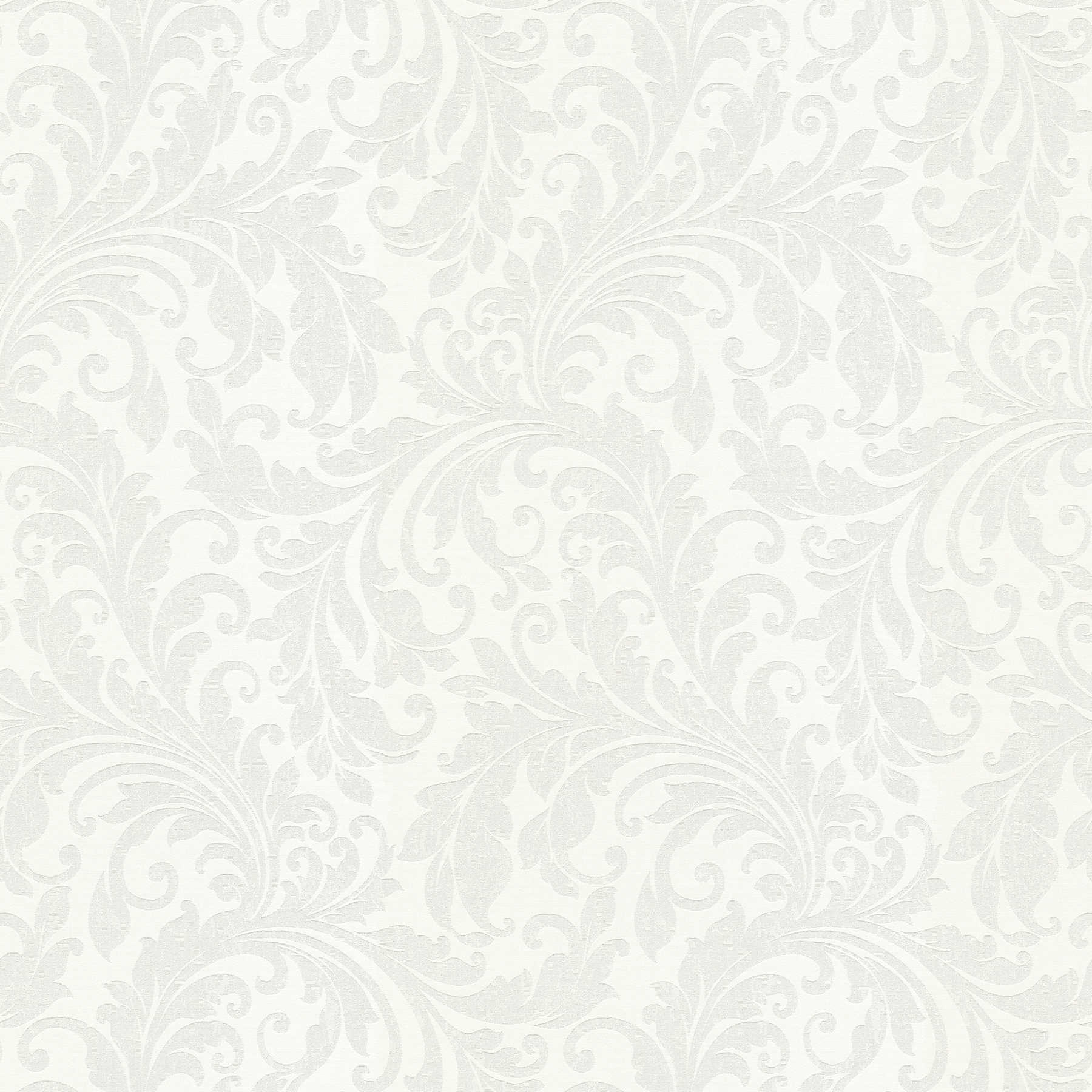 Papel pintado con motivos florales tono sobre tono - gris, blanco
