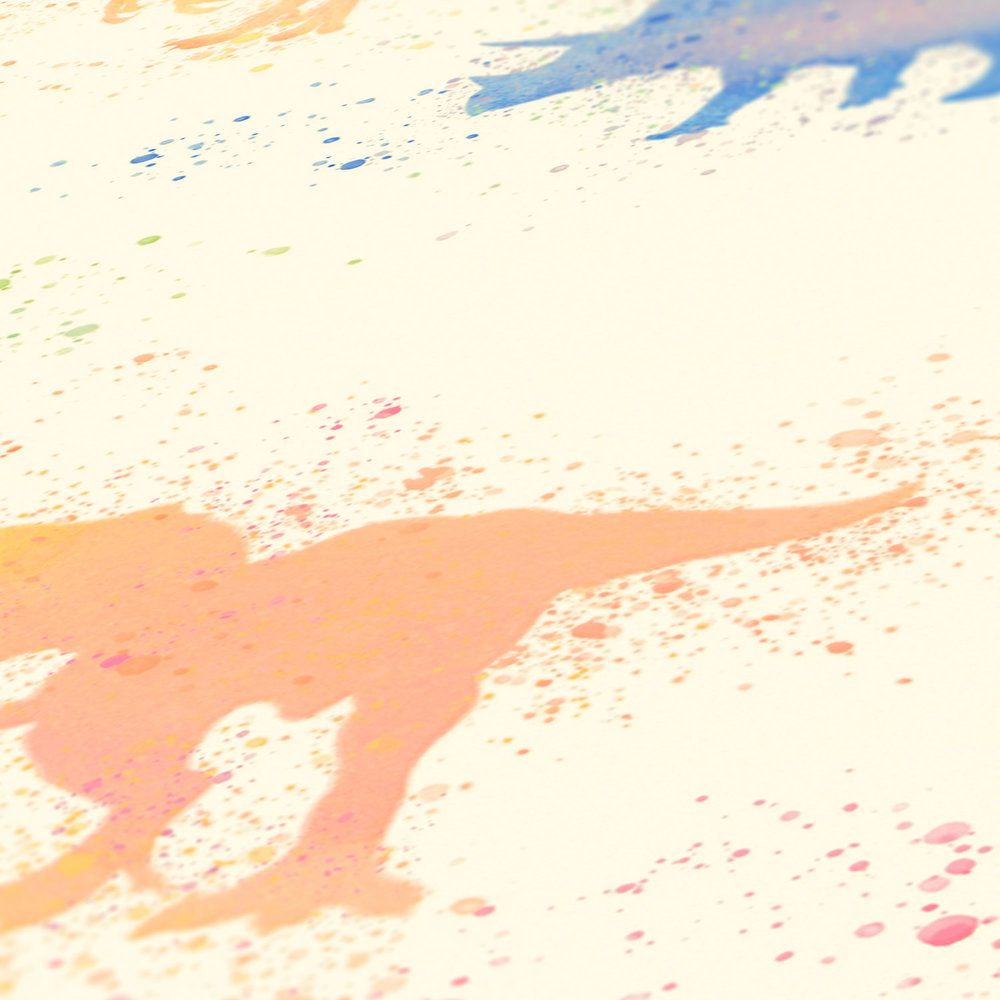             Dino behang aquarel kinderkamer - gekleurd, beige, roze
        