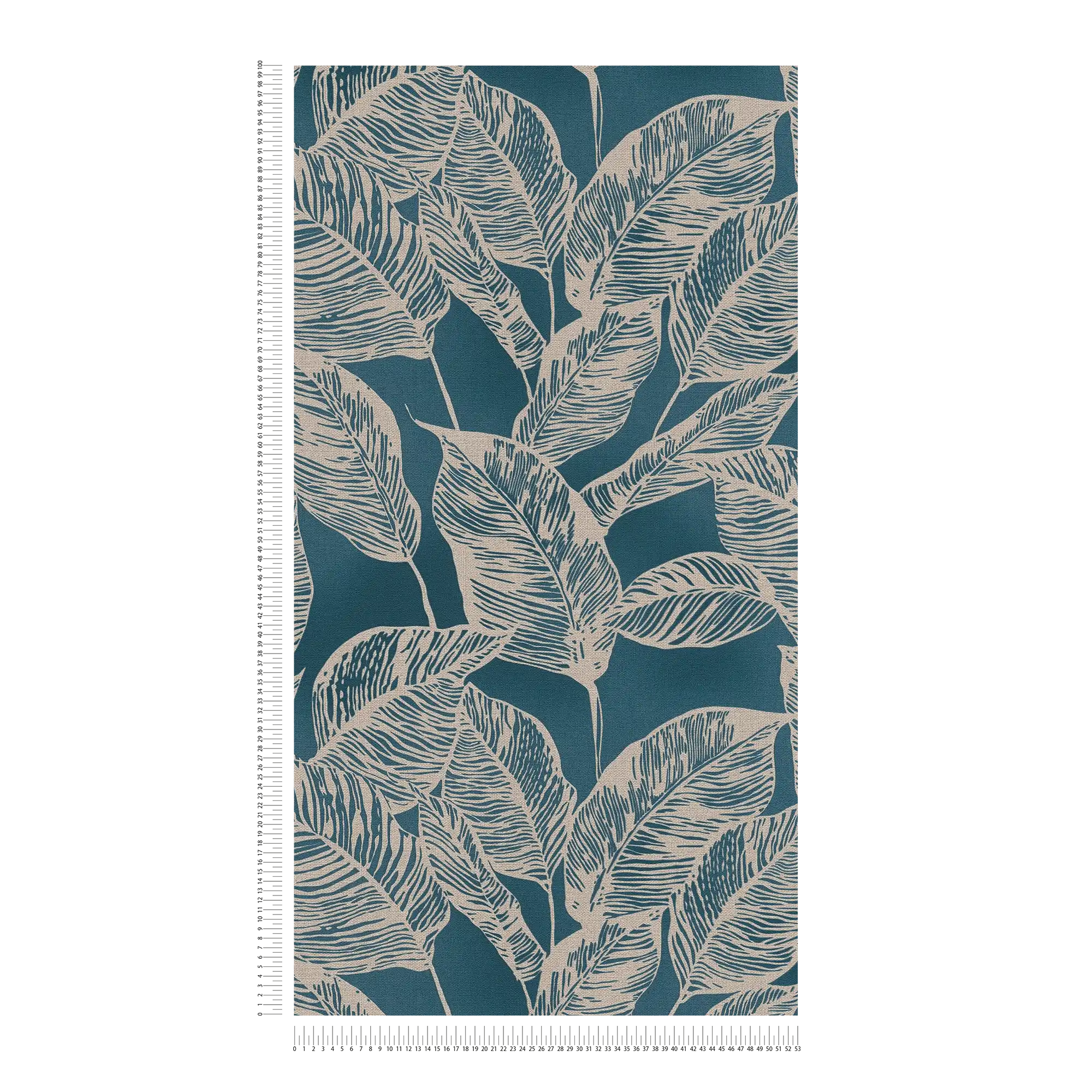             Non-woven wallpaper with leaf pattern PVC-free - Blue, Brown
        