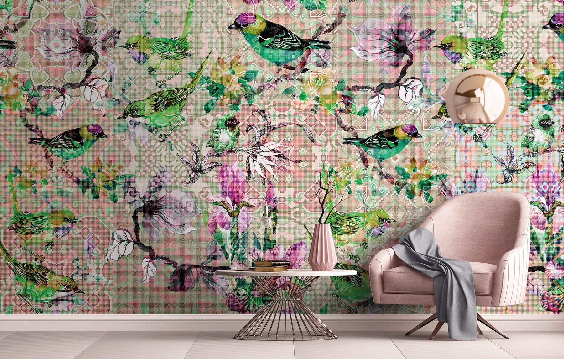 Papier peint 3D rose fleur de cerisier autocollant mural Art décor à la  maison graphique fleurs pétales arbre 