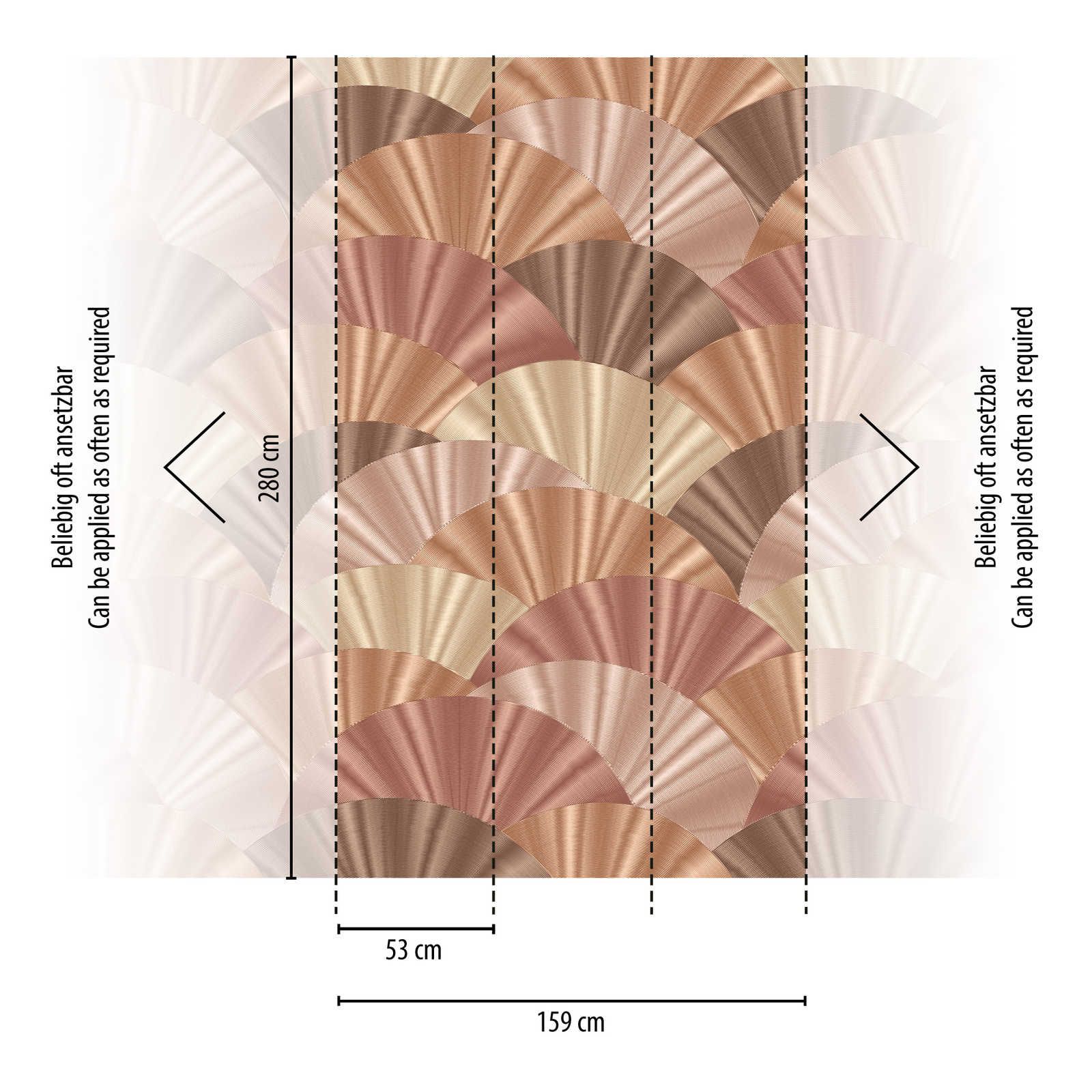             Non-woven wallpaper with fan pattern in soft shades - pink, cream, beige
        