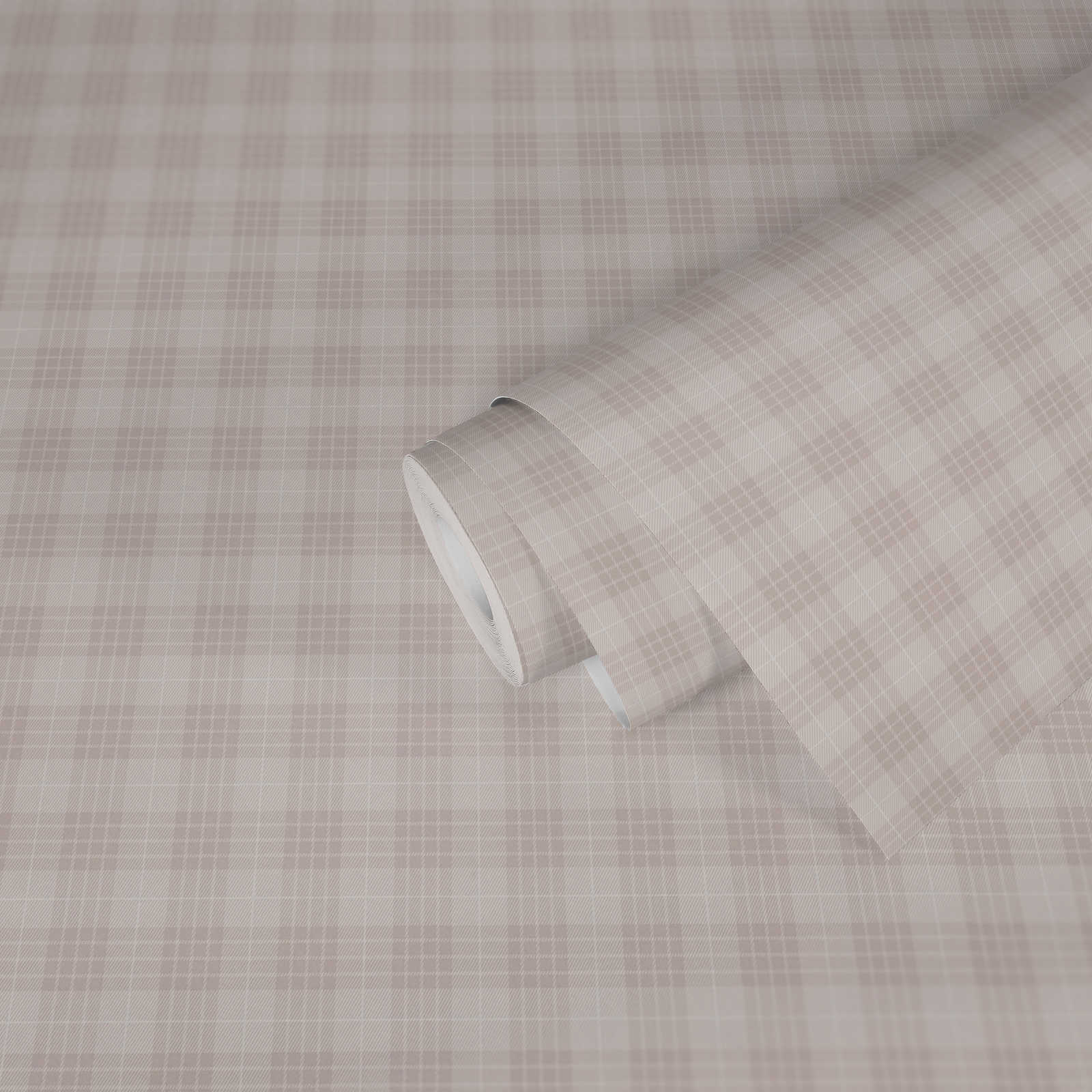             Non-woven wallpaper chequered with flannel fabric look - cream, white
        