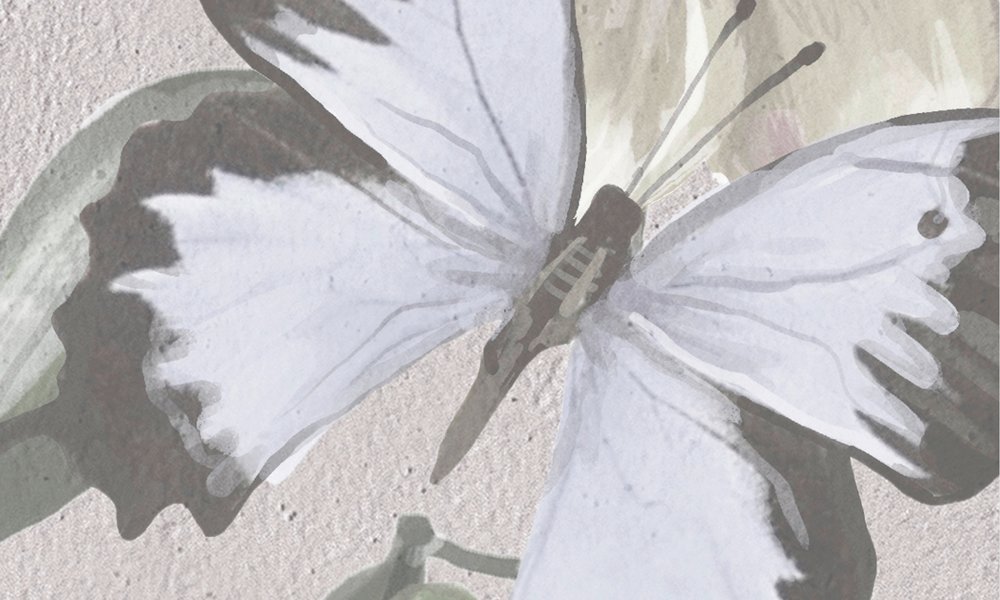             Carta da parati Jungle floreale disegnata - Grigio, bianco
        