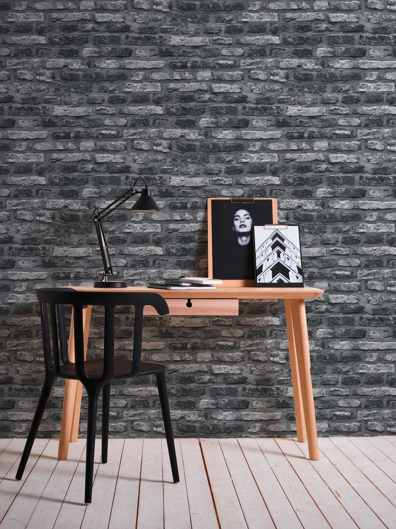             Papier peint intissé imitation pierre, mur de briques sombres - gris, noir
        