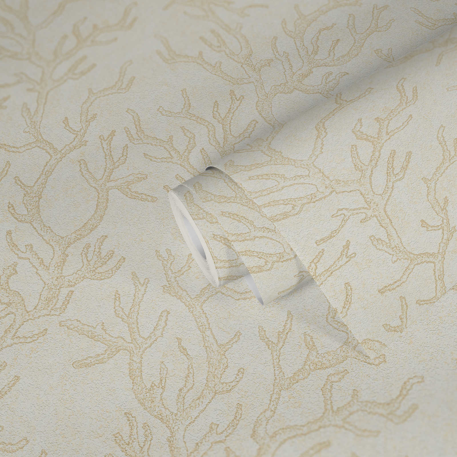             VERSACE wallpaper with coral & gold effect - cream, metallic
        