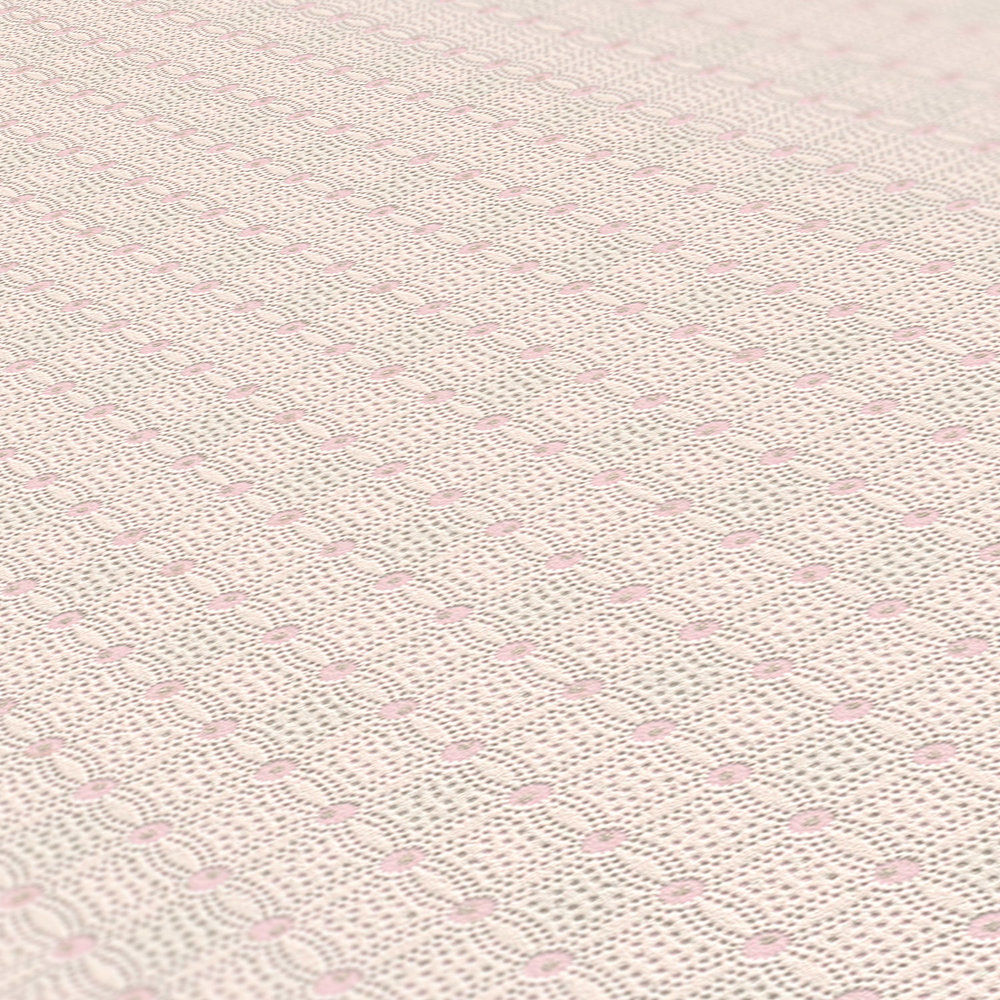             Papier peint structuré avec motif losange et pois - rose, argenté
        