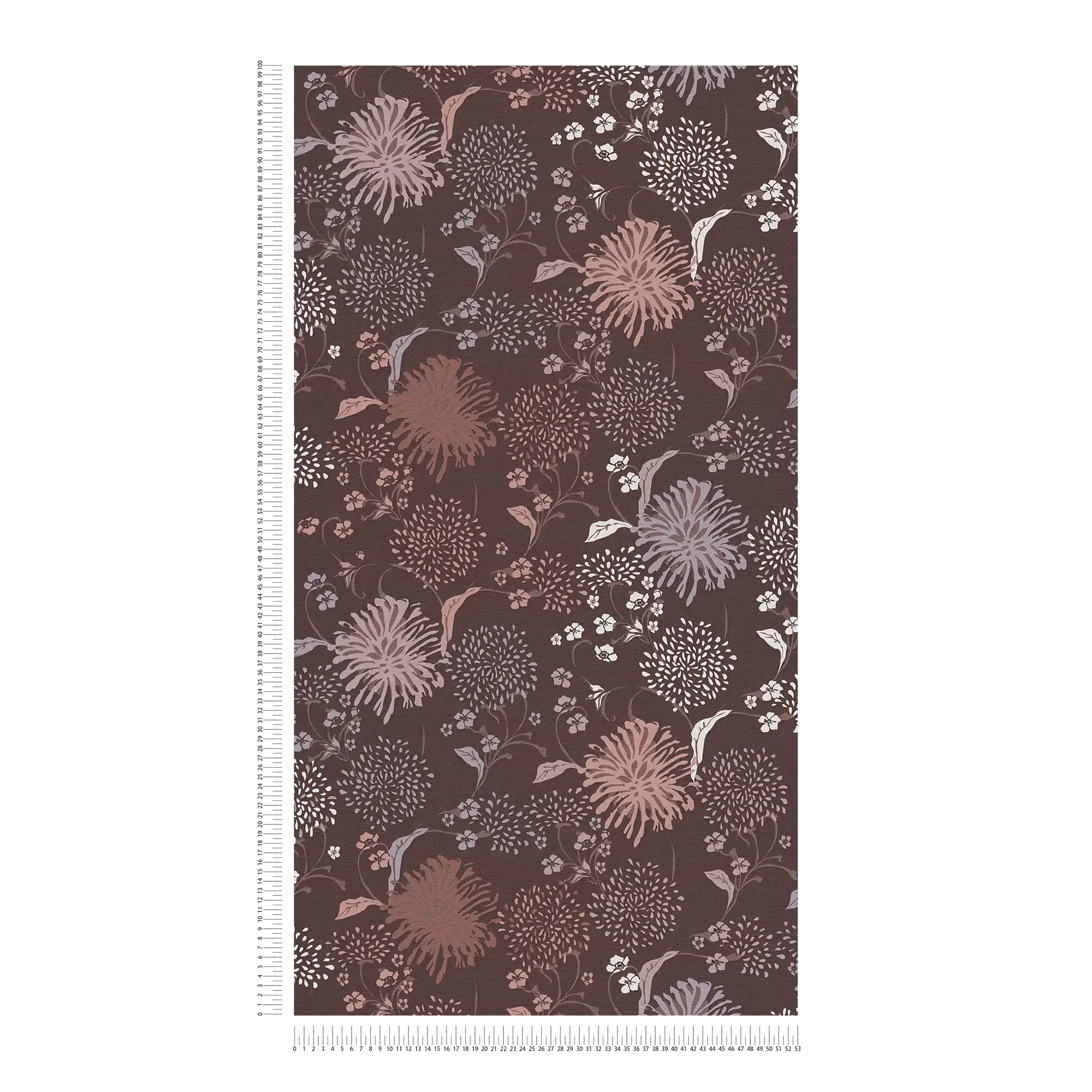             Floral wallpaper with playful pattern & linen look - wine red, grey, white
        