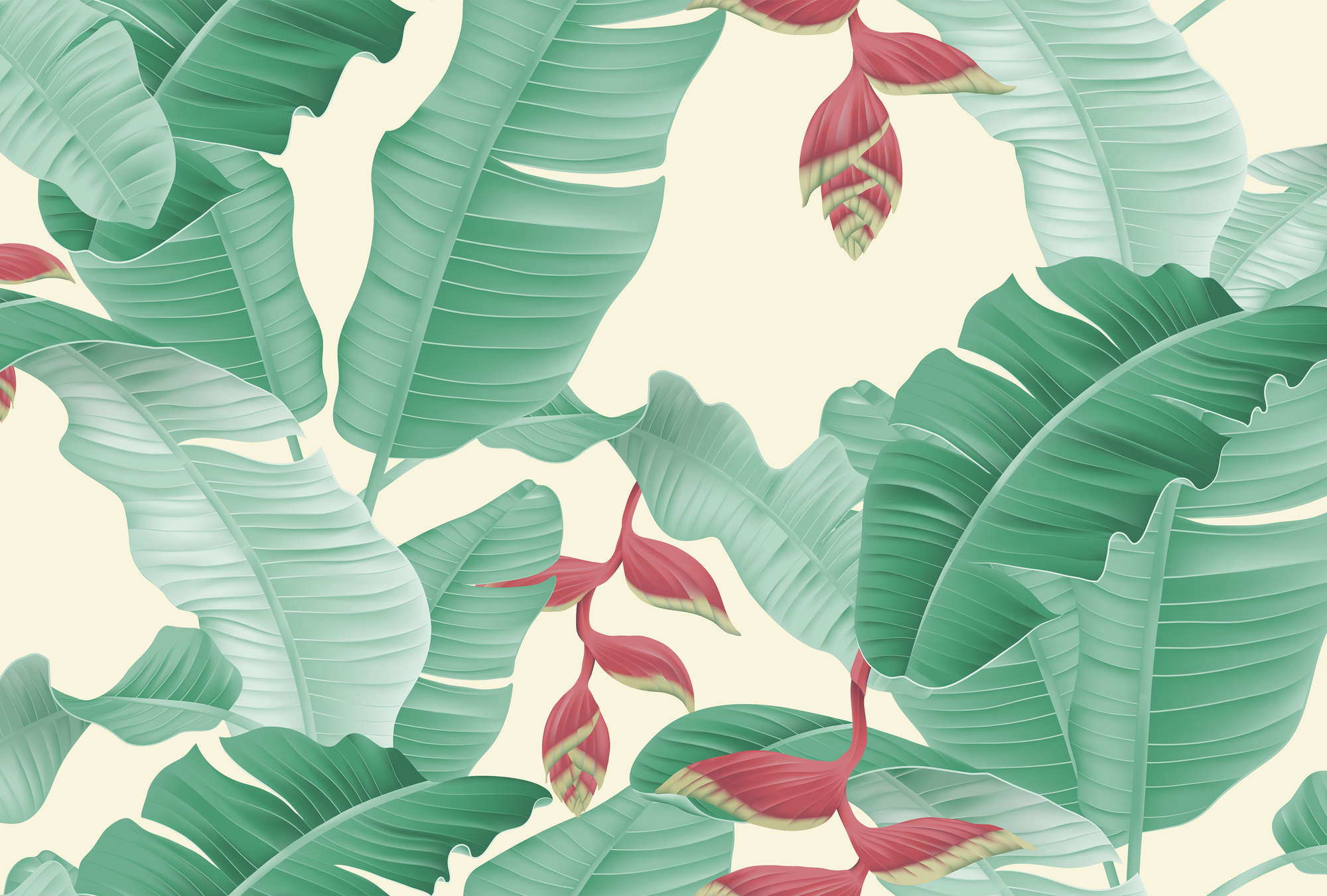            Palm leaves graphic style mural - Green, Yellow
        