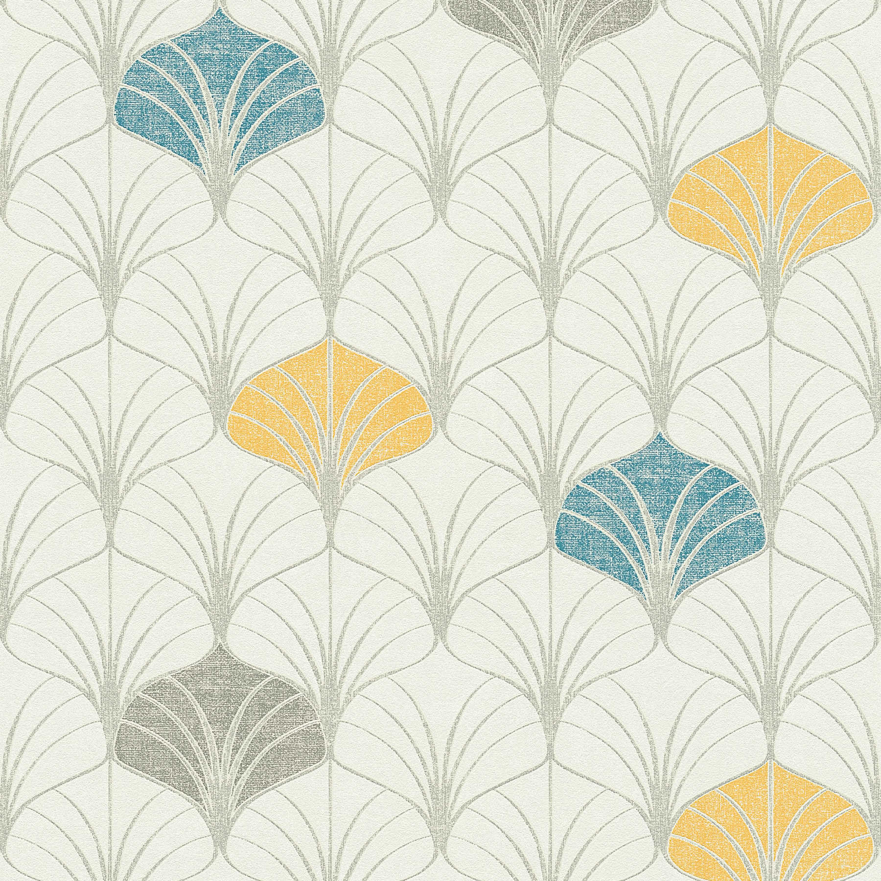         Pattern wallpaper art deco style with metallic effect - grey, blue, yellow
    