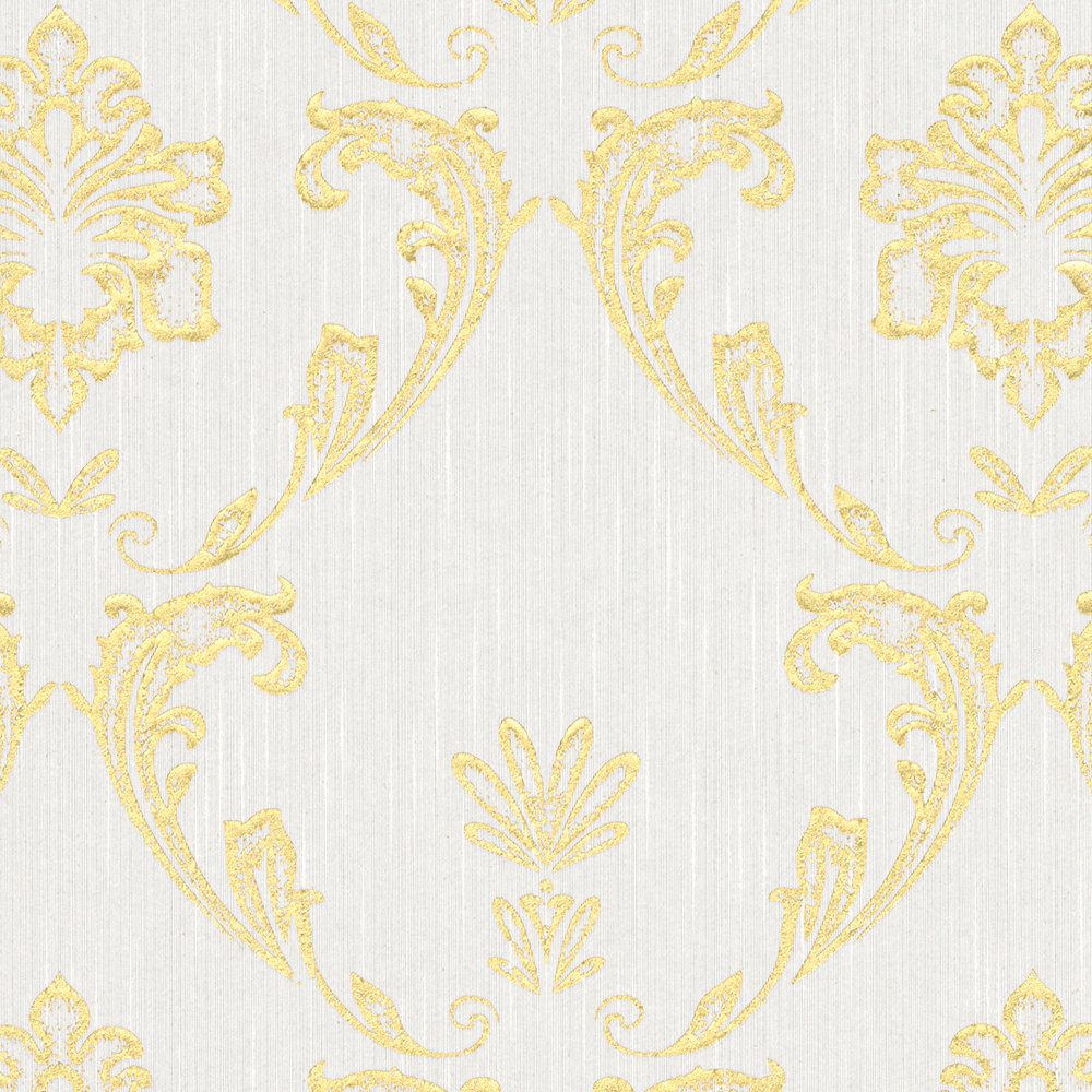             Ornamental wallpaper with floral elements in gold - gold, white
        