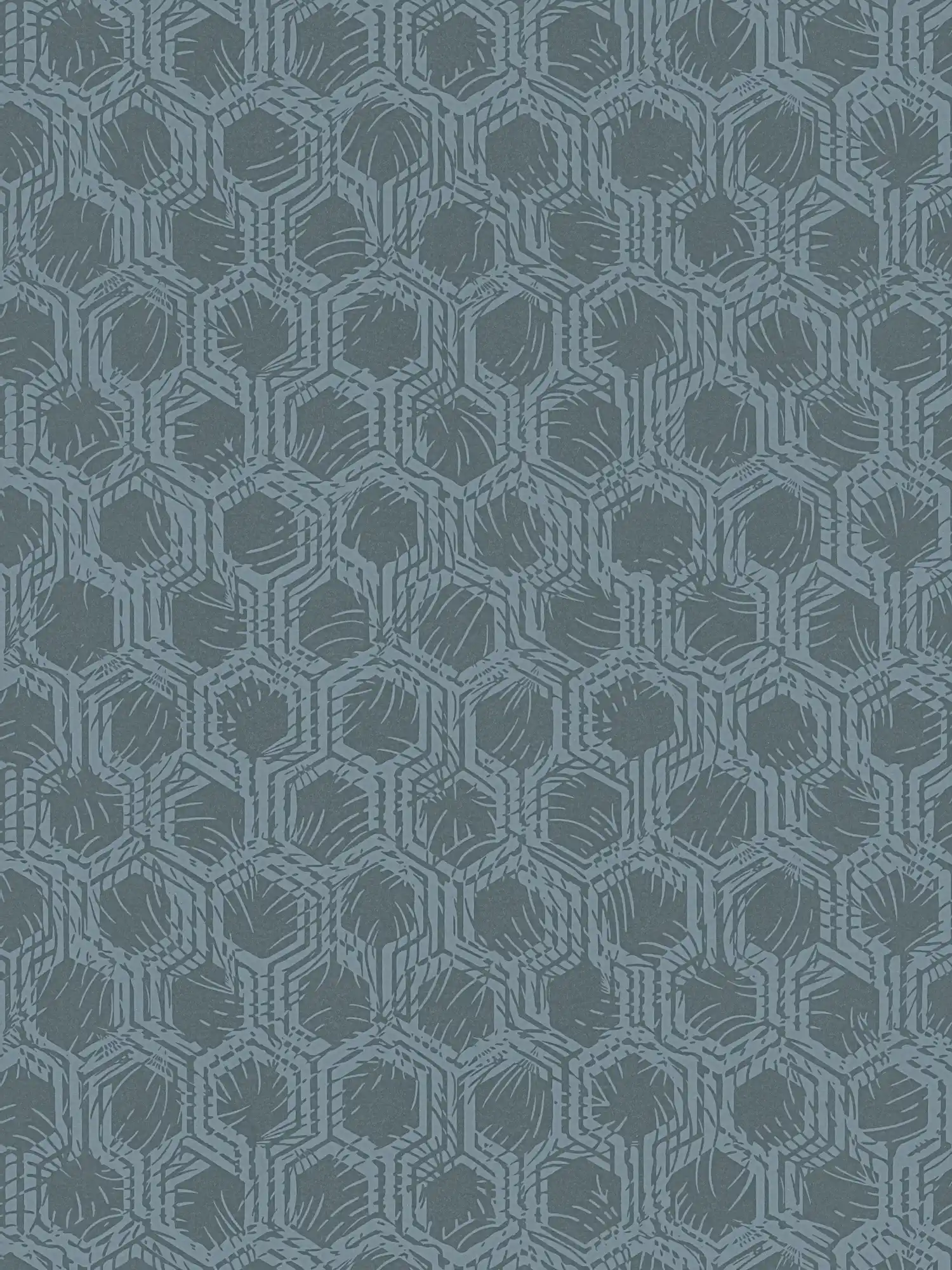 Hexagon patroon behang in ethno stijl - blauw, metallic
