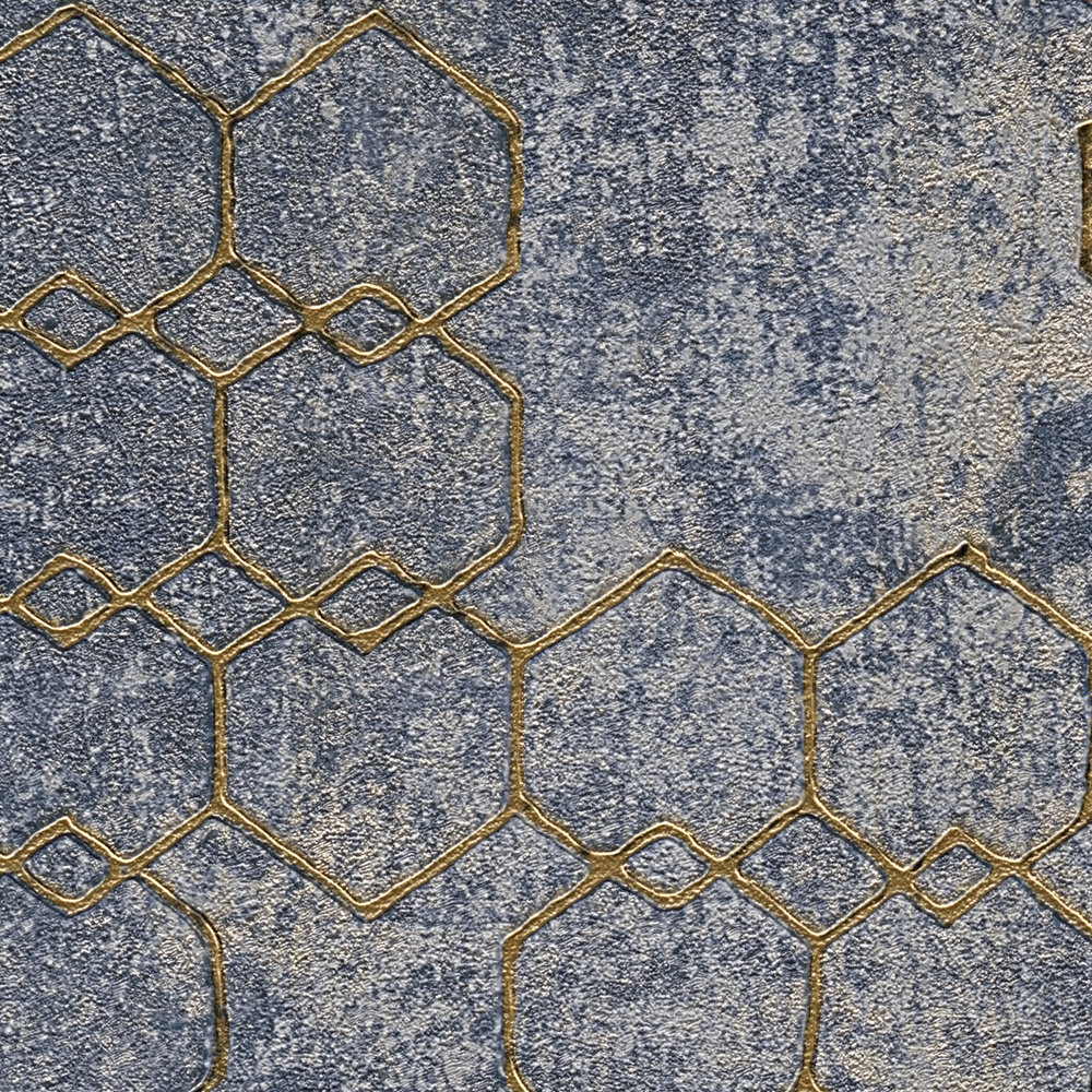             Wallpaper modern design gold & concrete effect - blue, gold, grey
        