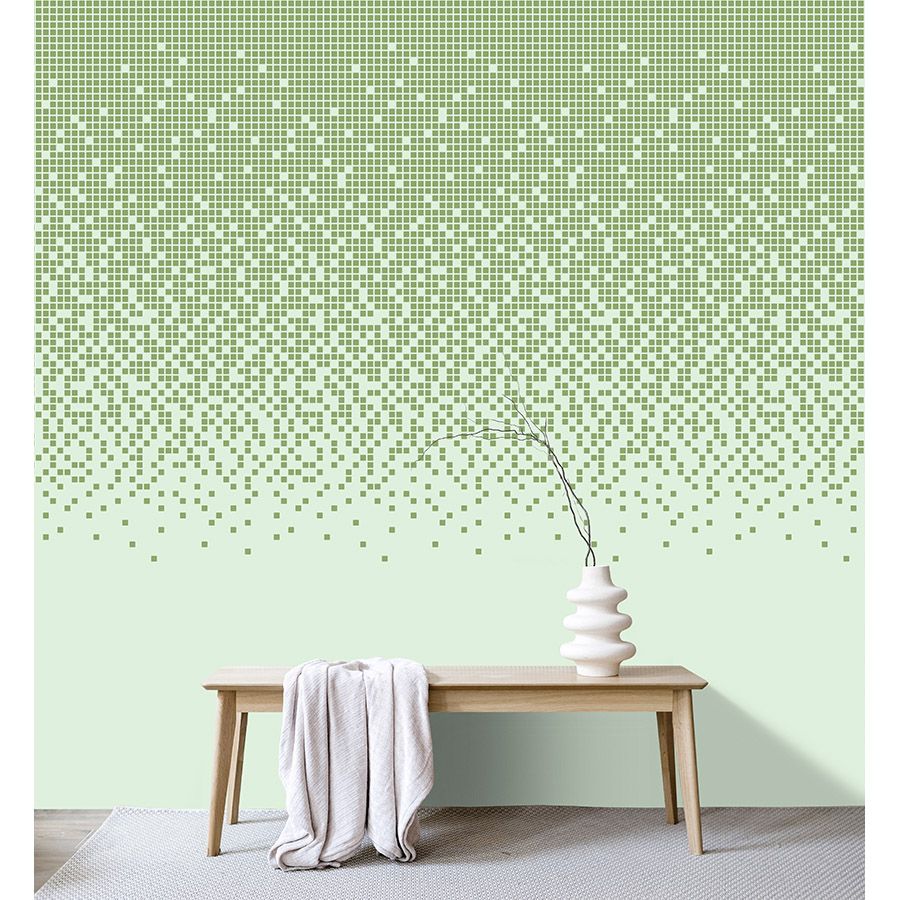 Photo wallpaper »pixi mint« - mosaic pattern with pixel style - Green | matt, smooth non-woven fabric
