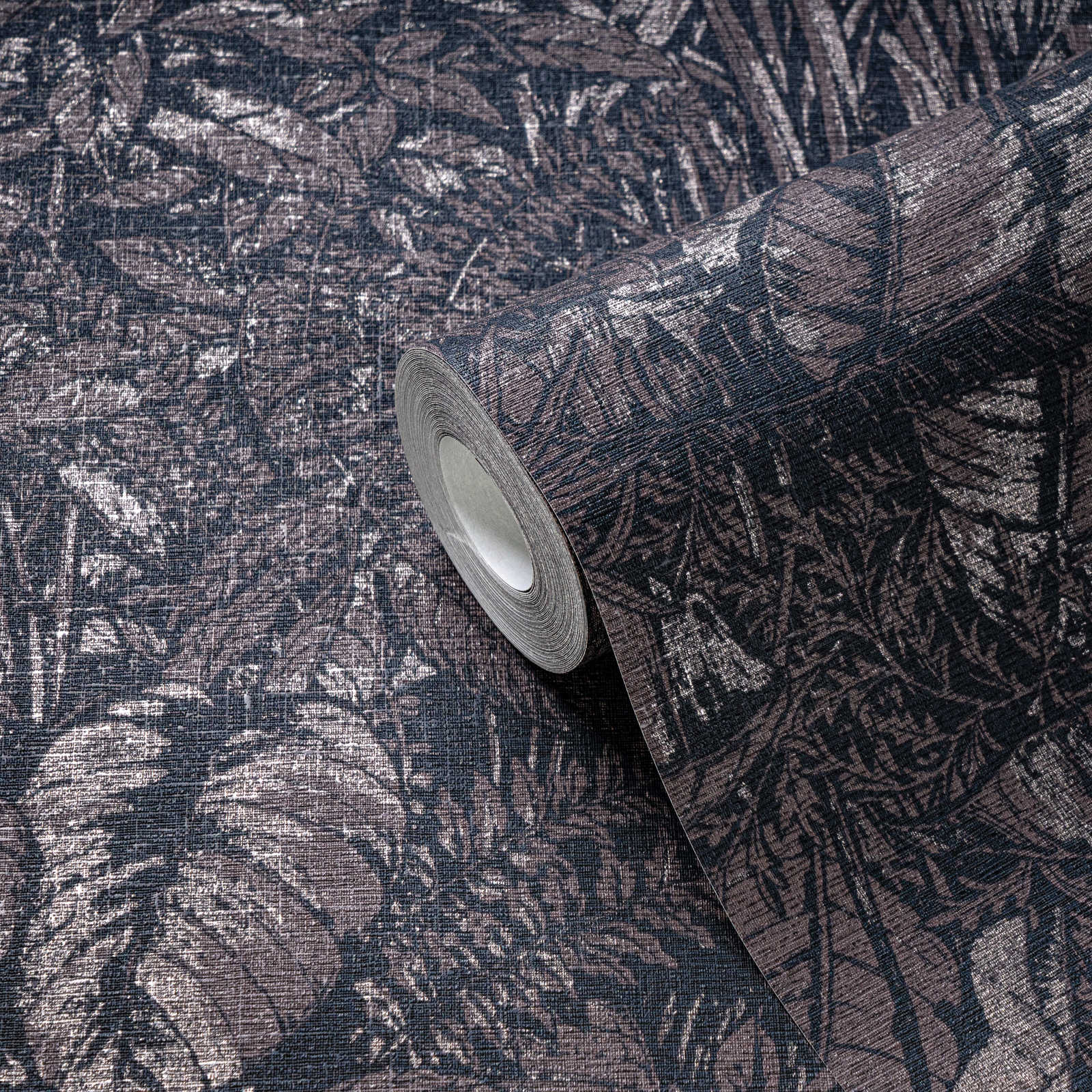             Papel pintado Selva claro brillante con motivo de hojas - marrón, negro, plata
        