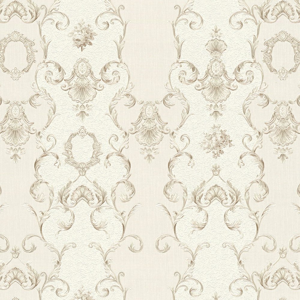             Neo-barok vliesbehang met metallic decor - crème, metallic
        