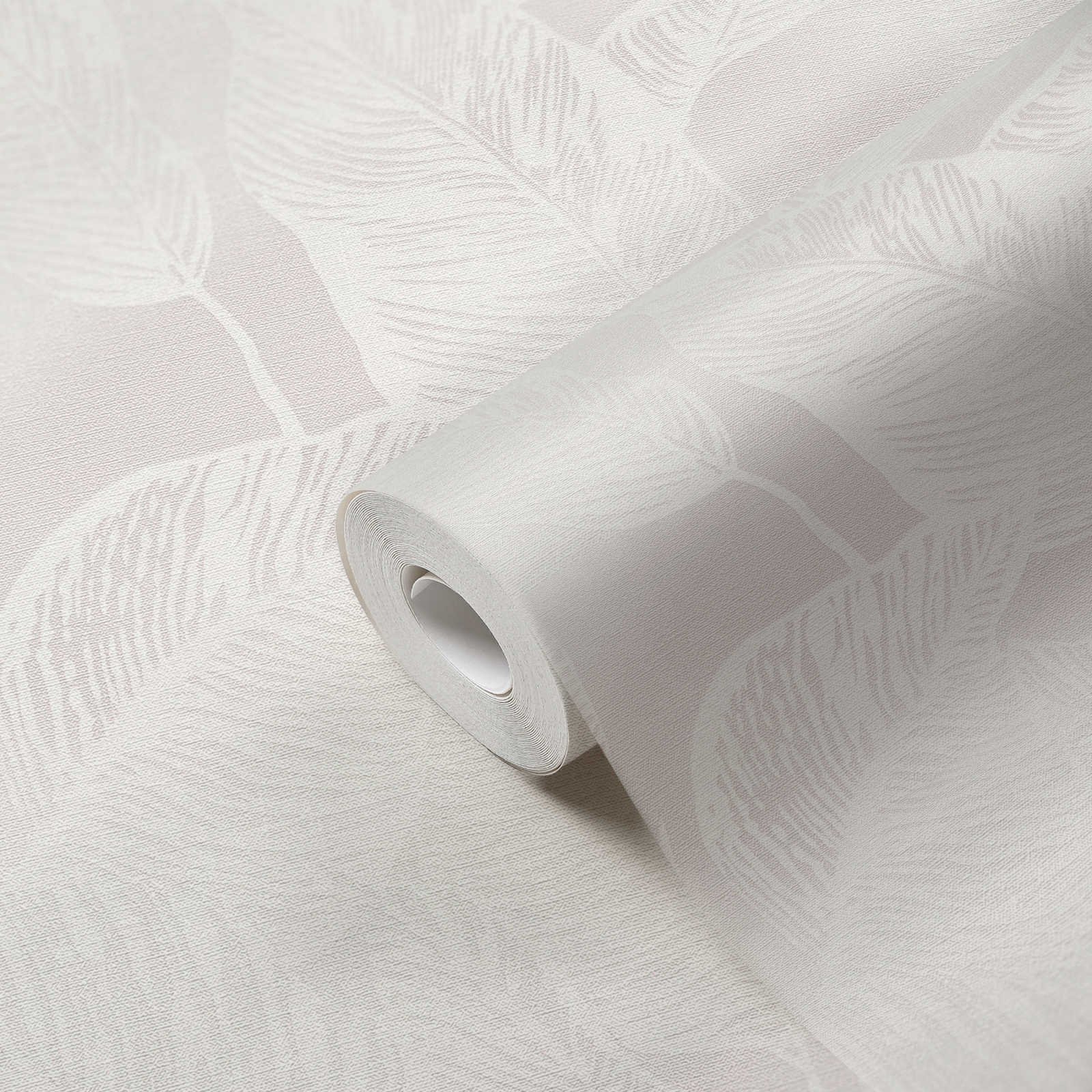             Non-woven wallpaper with leaves PVC-free - white, grey
        