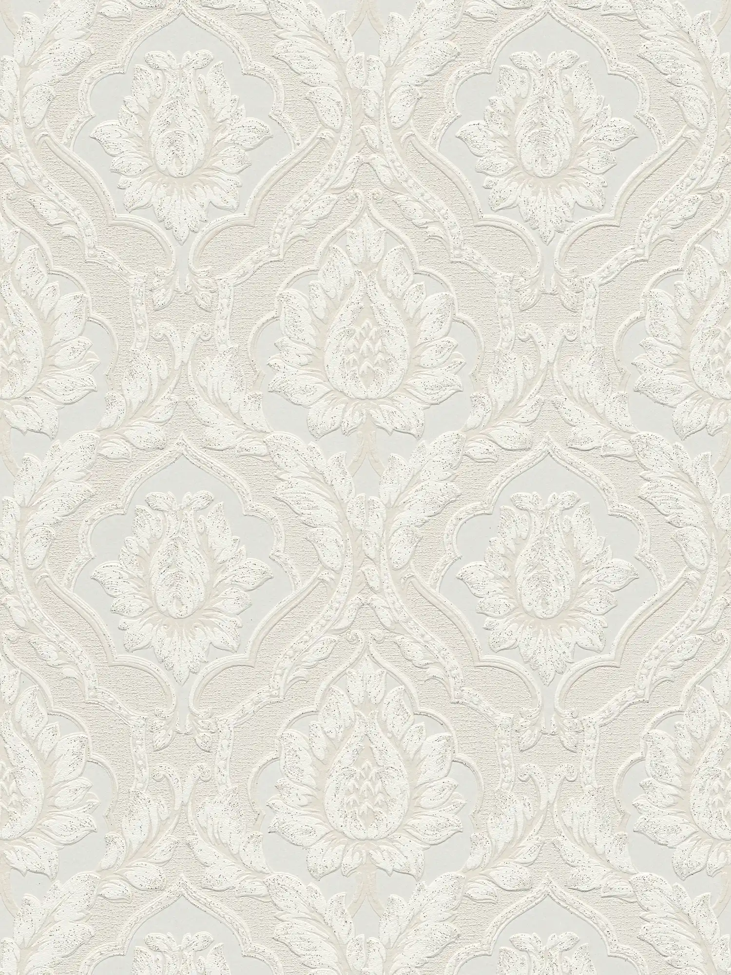 Papel pintado ornamental con efecto brillo y estructura 3D - blanco
