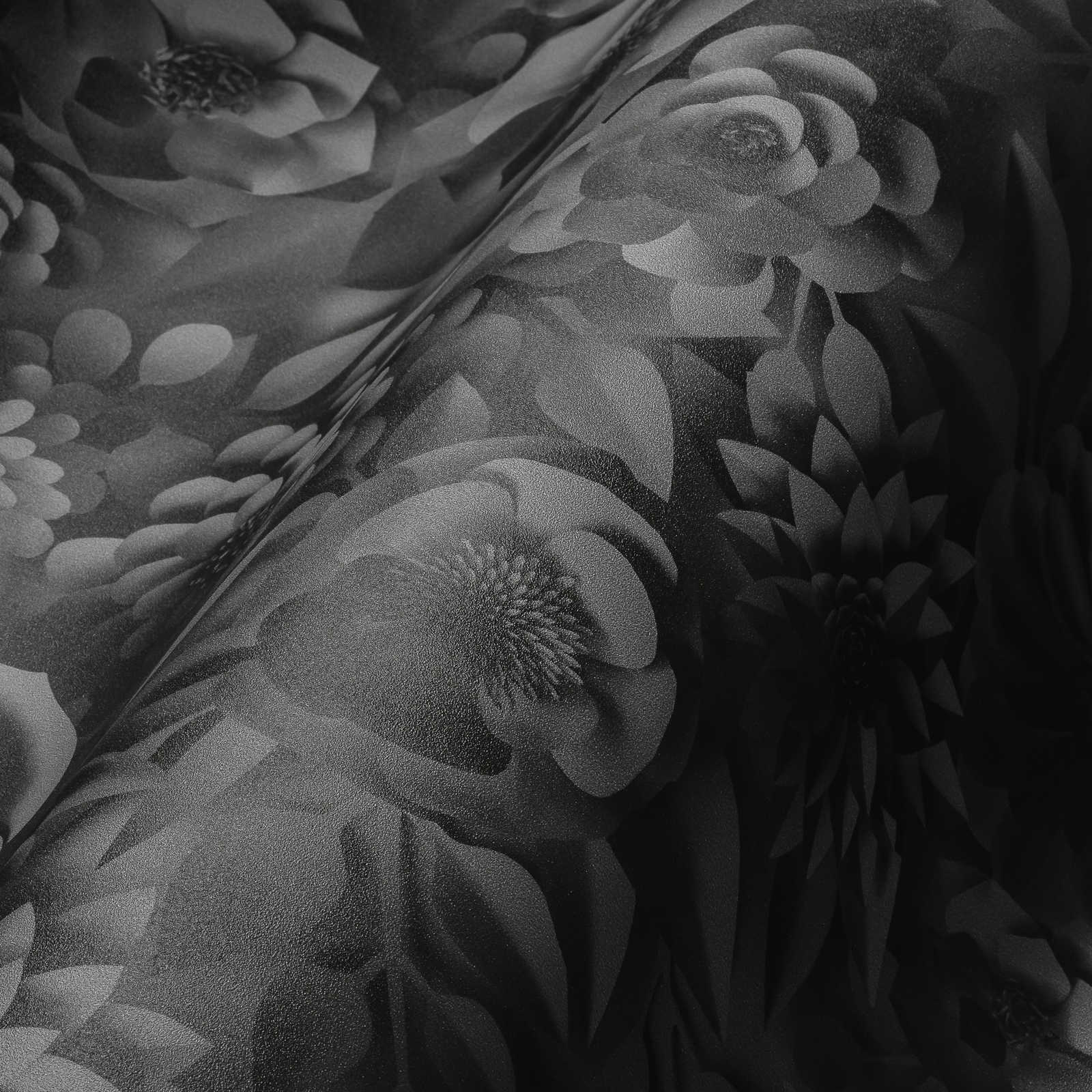             Papel pintado 3D flores - Gris, Negro
        