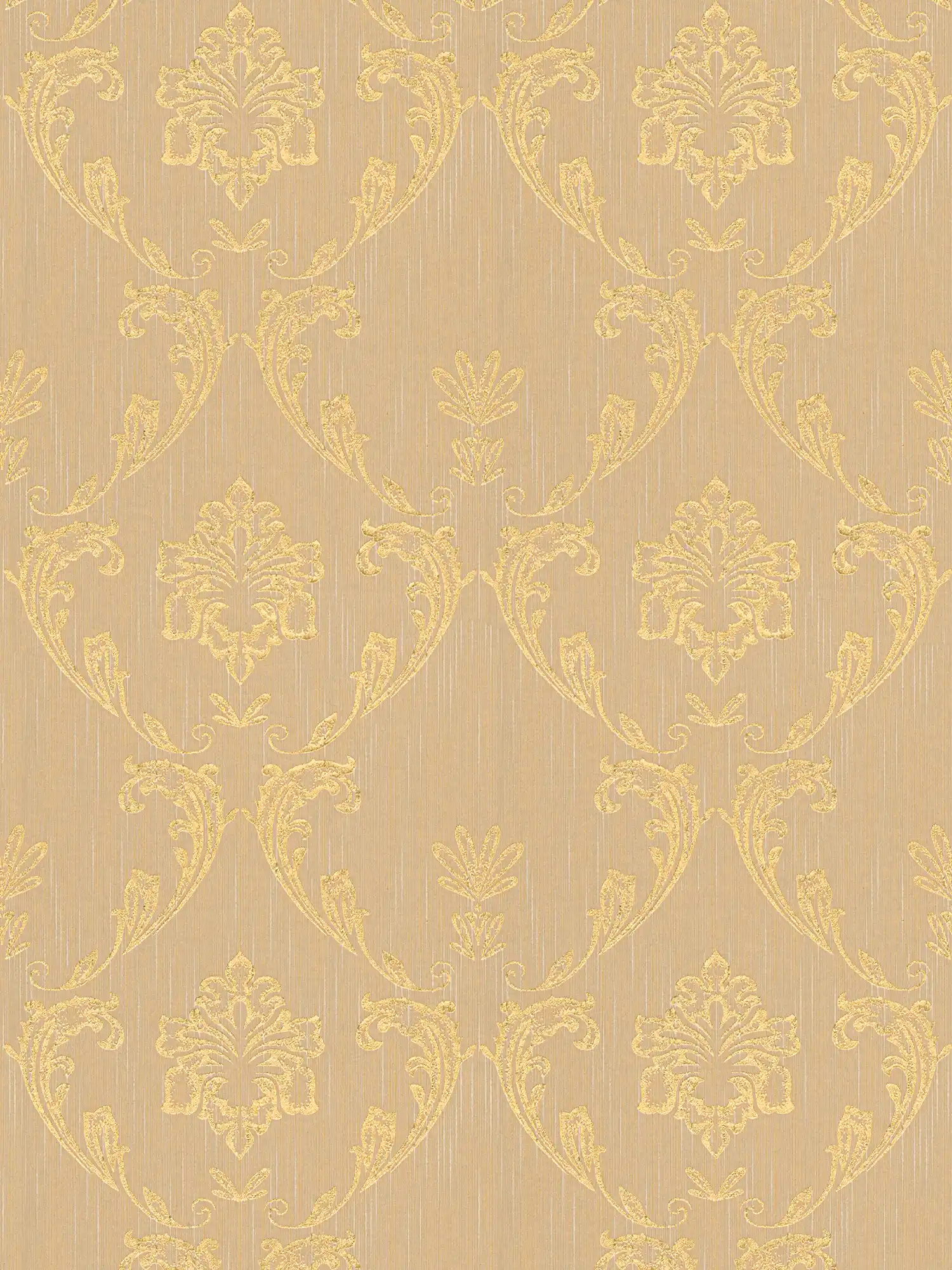 Ornamental wallpaper with floral elements in gold - gold, beige
