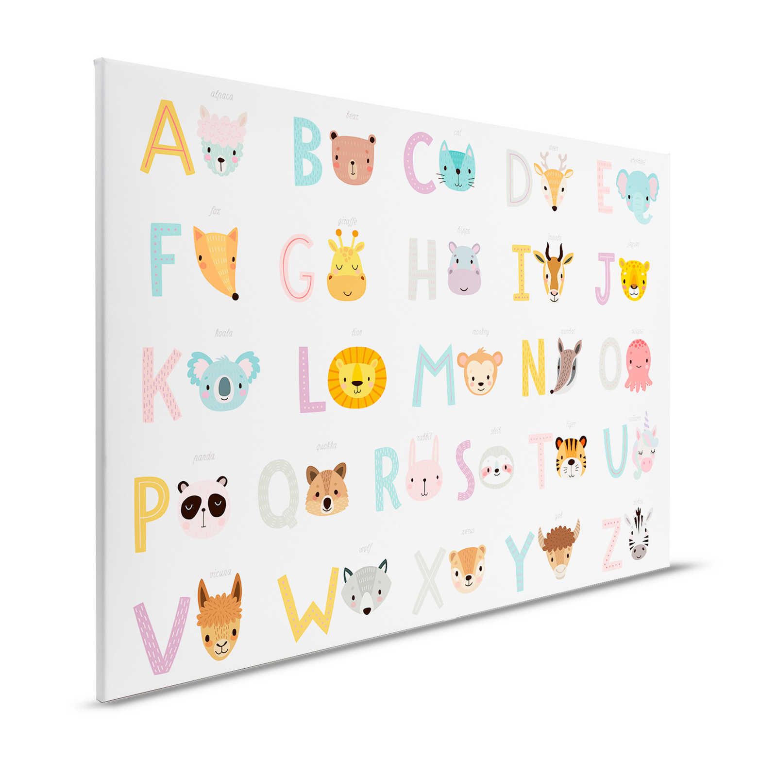 Lienzo ABC con animales y nombres de animales - 120 cm x 80 cm
