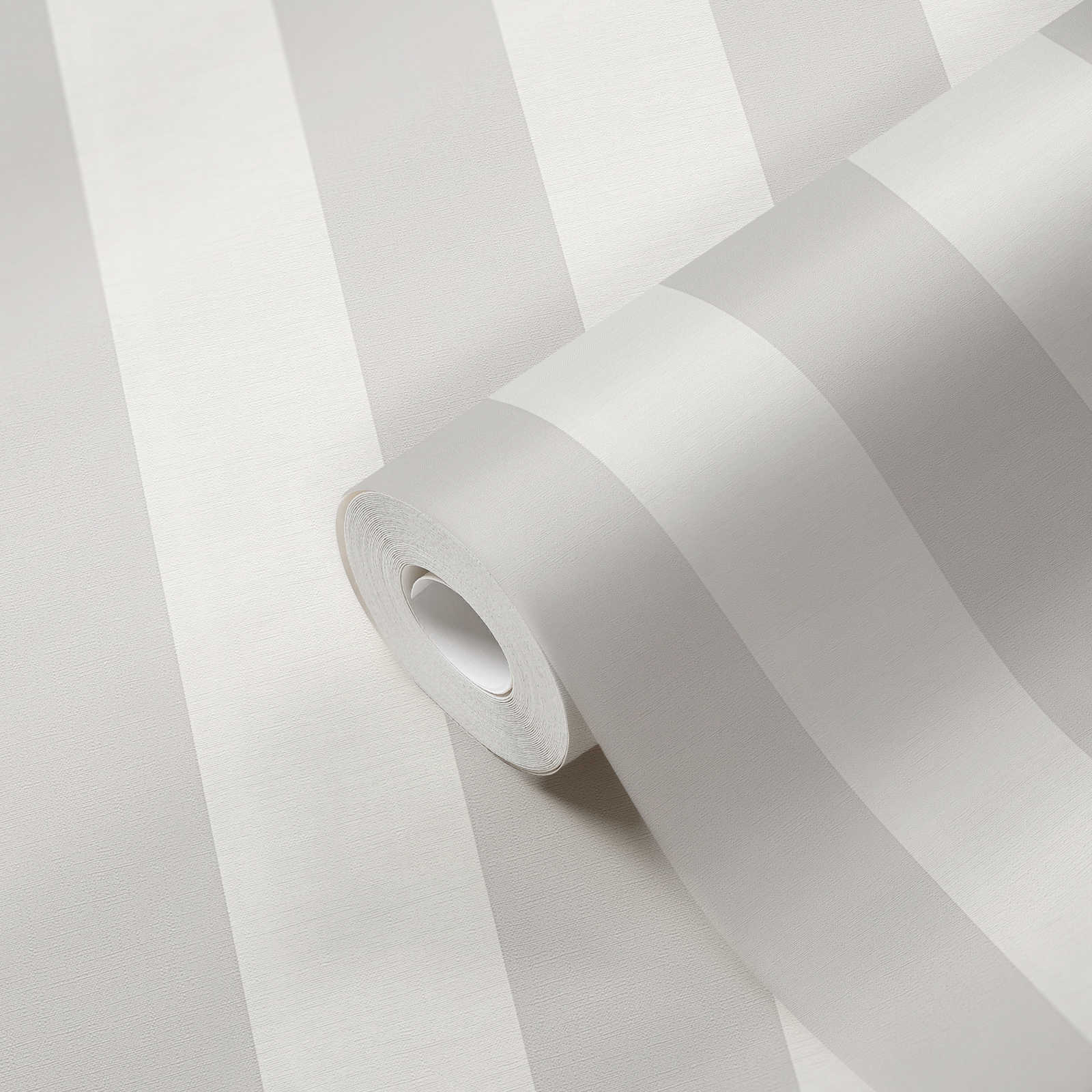             Papier peint à rayures en bloc avec aspect textile pour un design jeune - gris, blanc
        