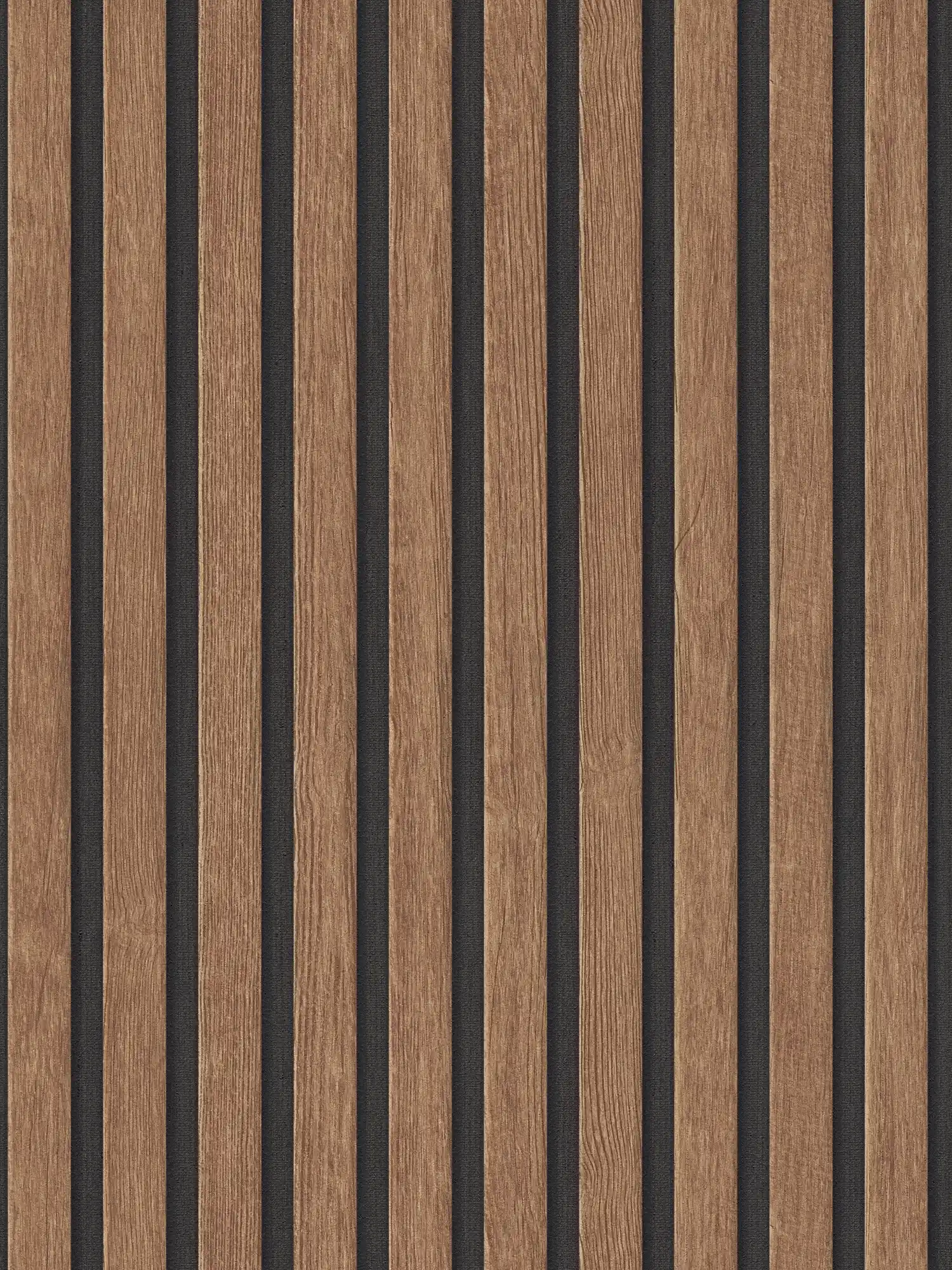         Acoustic panels non-woven wallpaper realistic wood look - Brown, Black
    