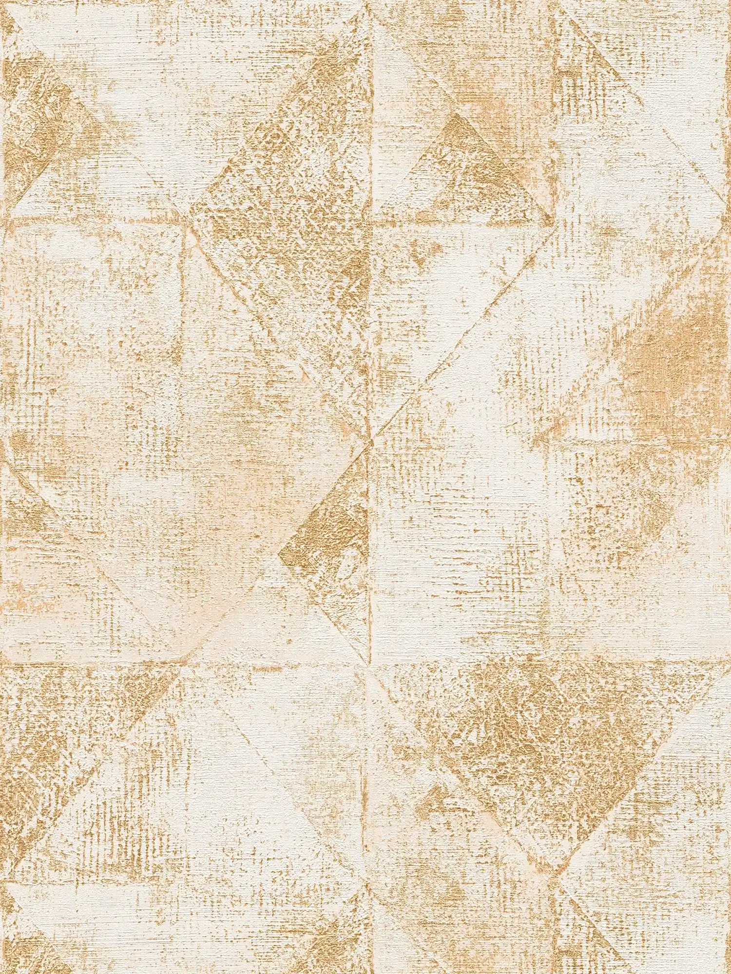 Papel pintado gráfico con motivo de triángulos metálicos textura brillante - oro, blanco
