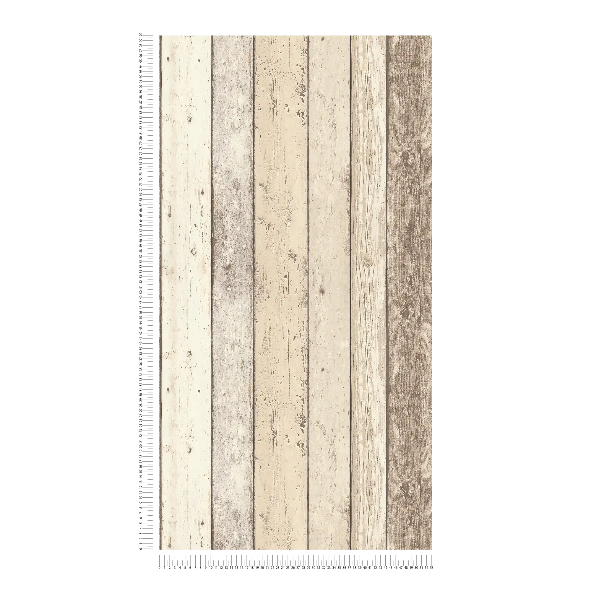             Papel pintado rústico con tablas de madera en aspecto usado - beige, marrón, blanco
        