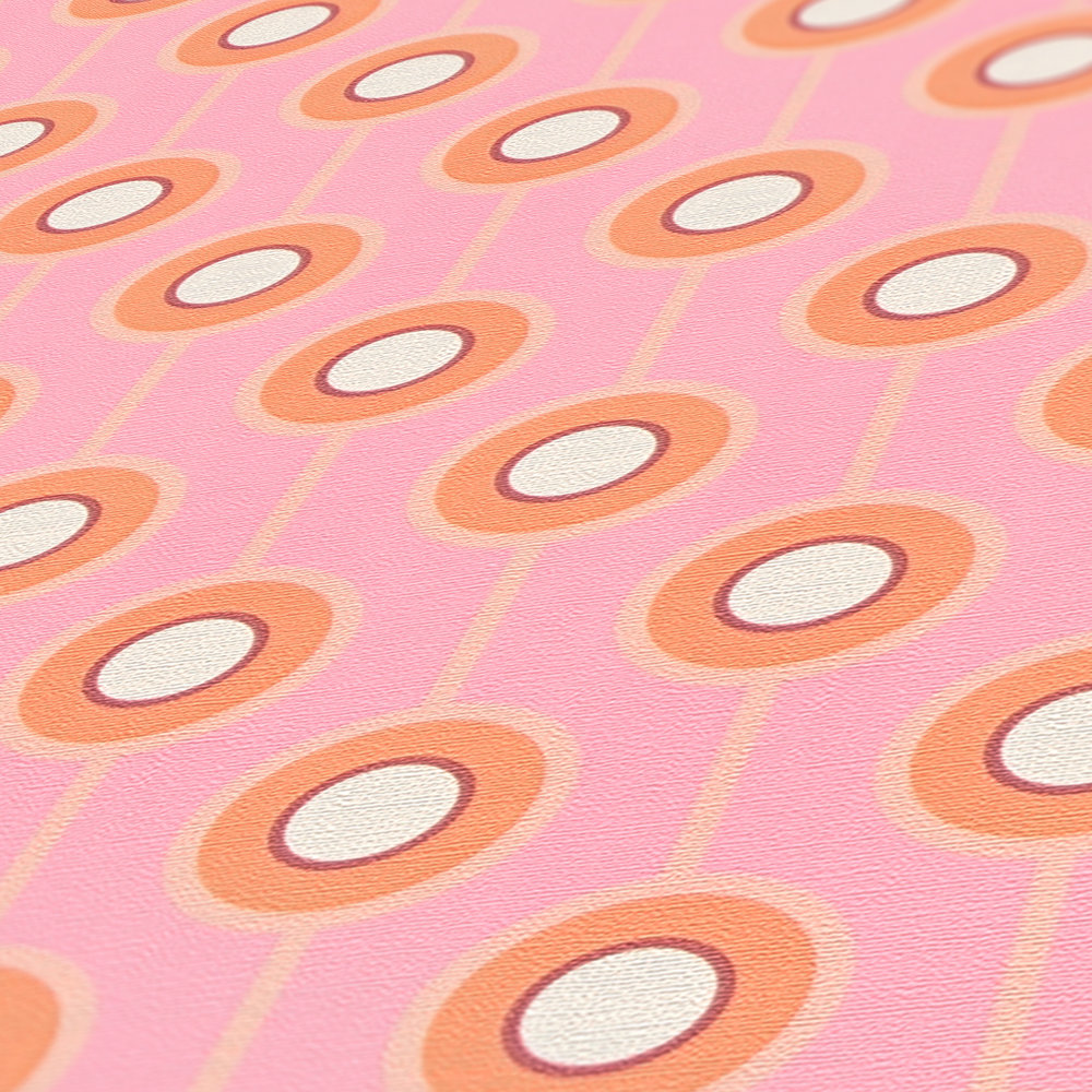             papier peint en papier légèrement structuré avec motifs circulaires - rose, orange, beige
        