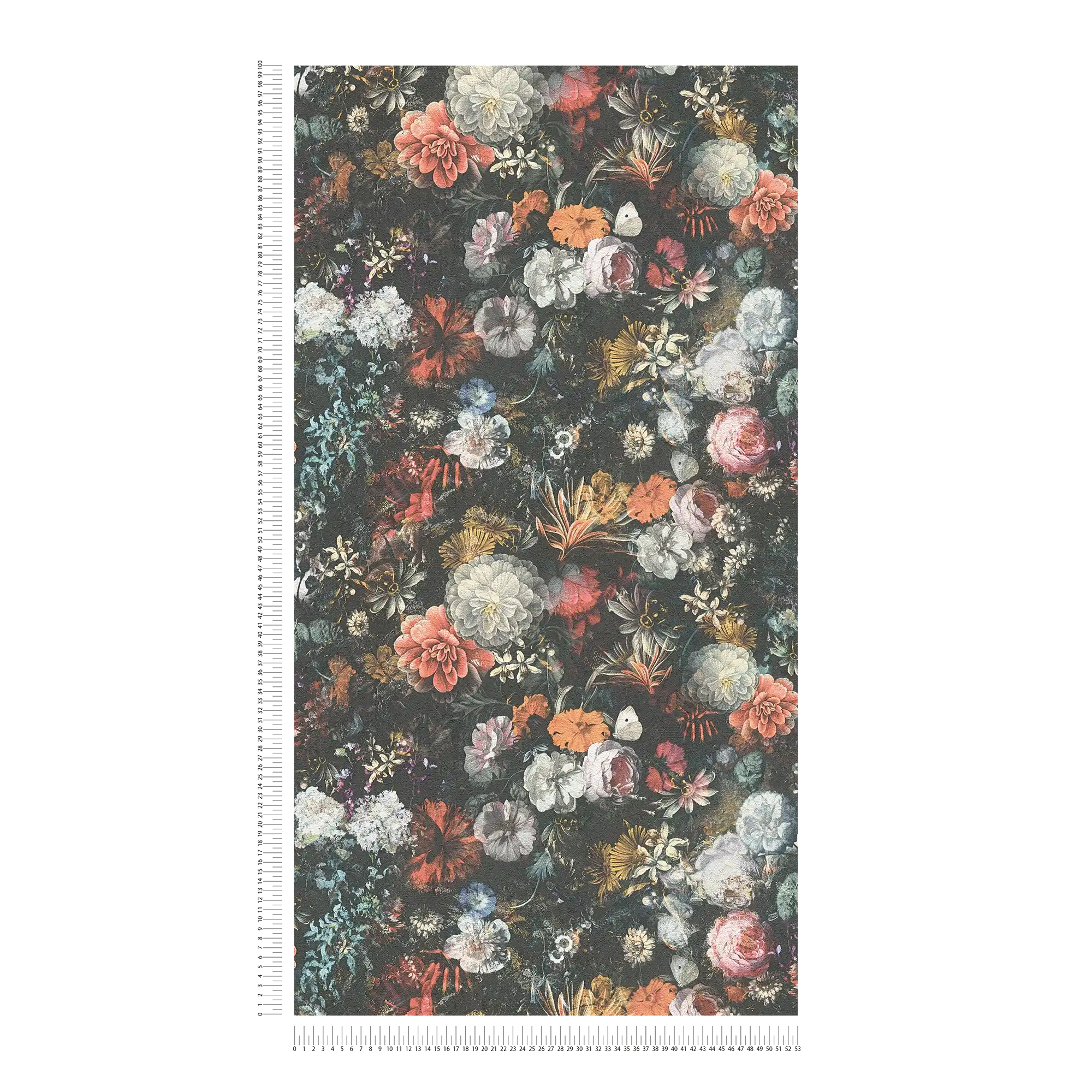             Bloemenbehang vintage ontwerp met rozen - kleurrijk, grijs, oranje
        