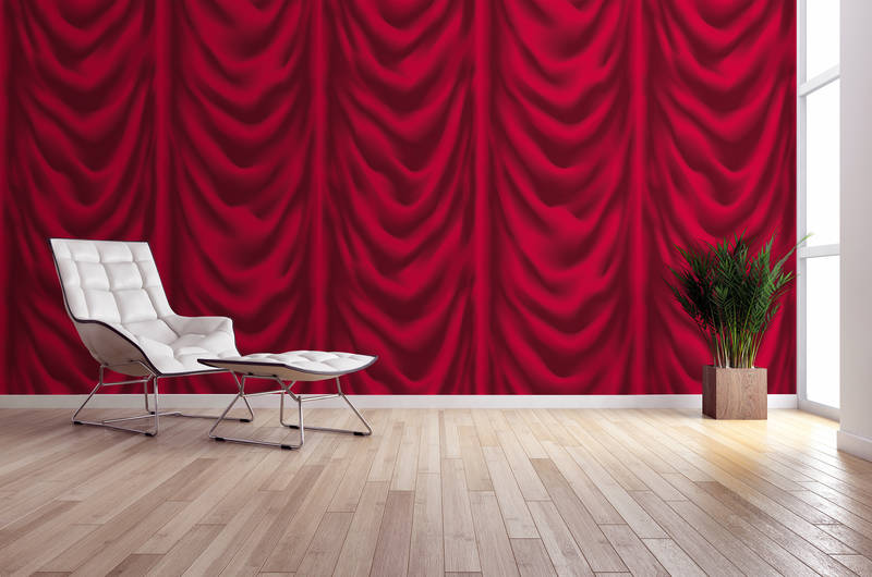             Photo wallpaper red velvet curtain with gathered drapery
        