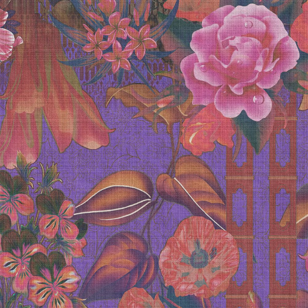             Photo wallpaper »sati 1« - Floral design with linen structure look - Purple | Smooth, slightly pearly shimmering non-woven fabric
        