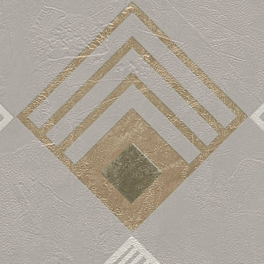             Papier peint intissé motif art déco, effet métallique - gris, beige, blanc
        