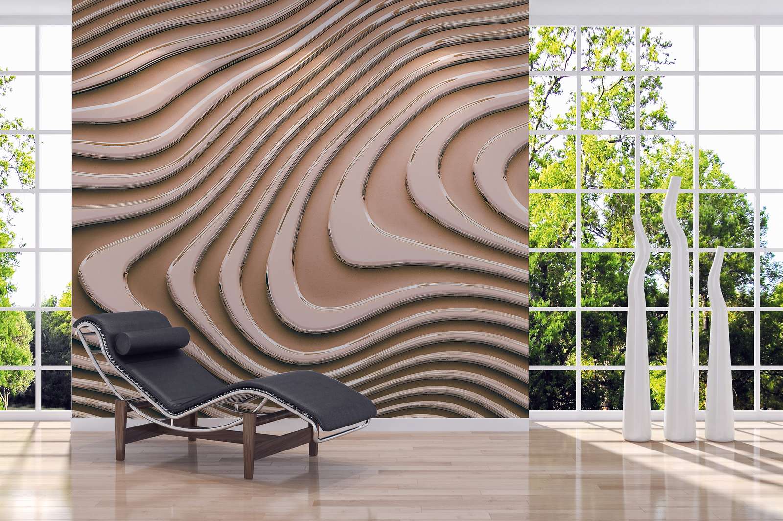             Wavy Lines and Shadows Wallpaper - Beige, Brown
        