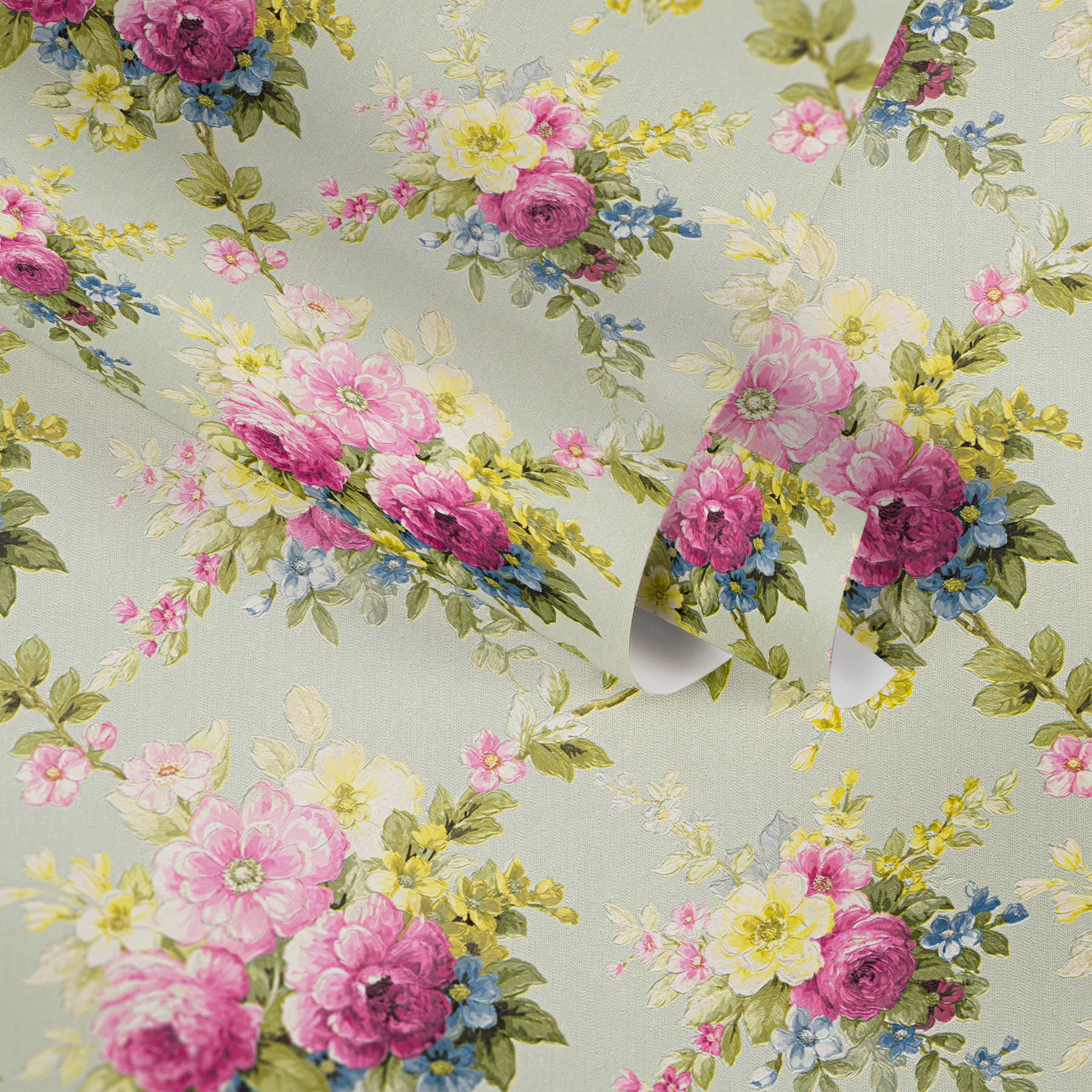             Flowers wallpaper peonies in vintage style - colourful, green
        