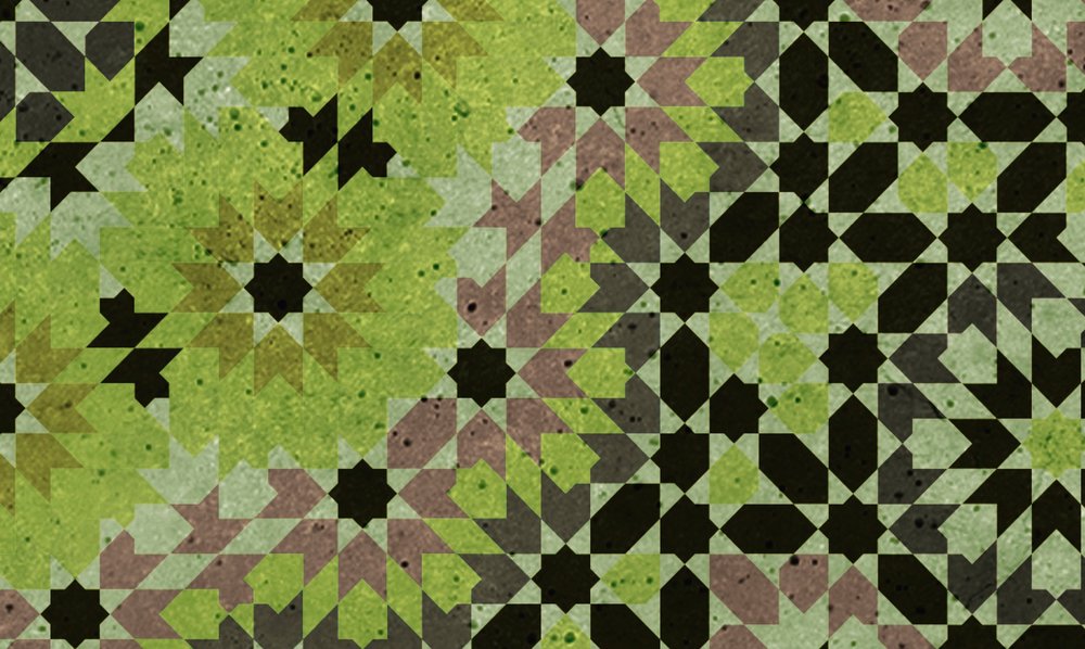             Papier peint panoramique vert avec motif graphique en mosaïque
        
