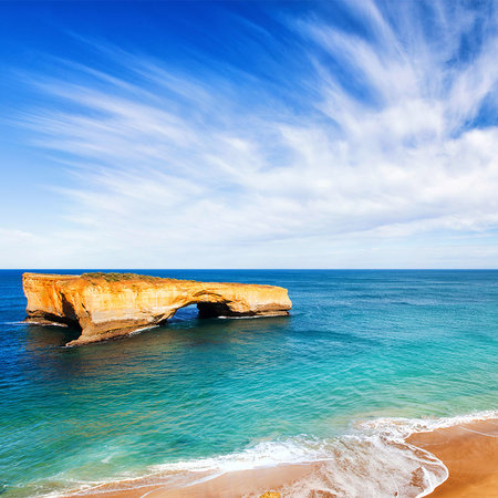 Sea coast rock cliffs, beach & blue sea mural
