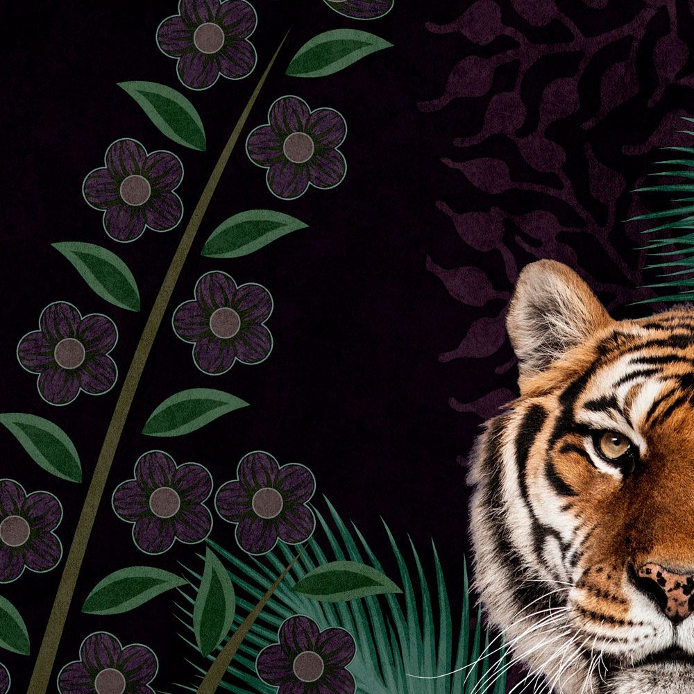             Photo wallpaper »khan« - Abstract jungle motif with tiger - Matt, smooth non-woven fabric
        