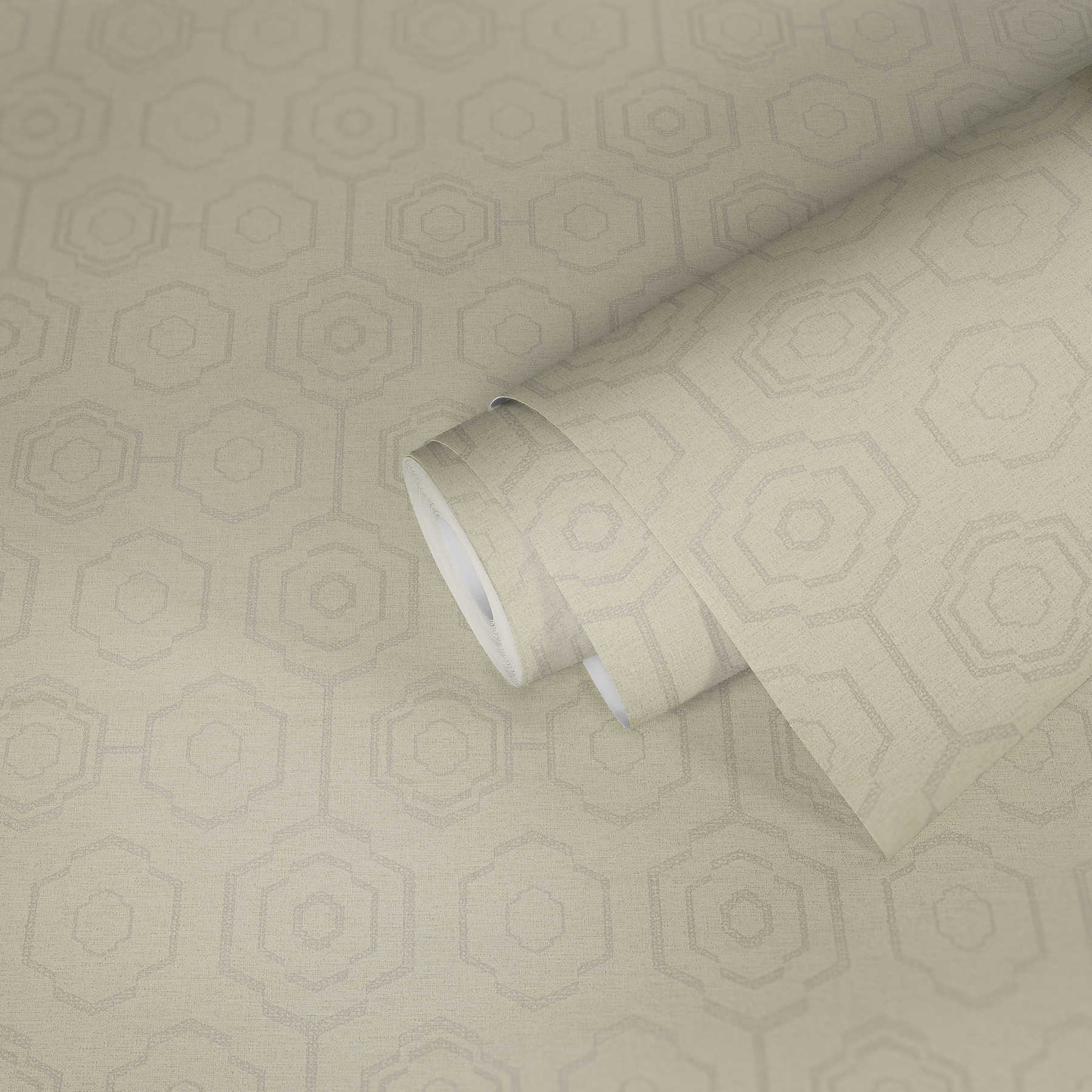             Carta da parati in tessuto con disegno geometrico ed effetto lucido - crema, grigio, beige
        