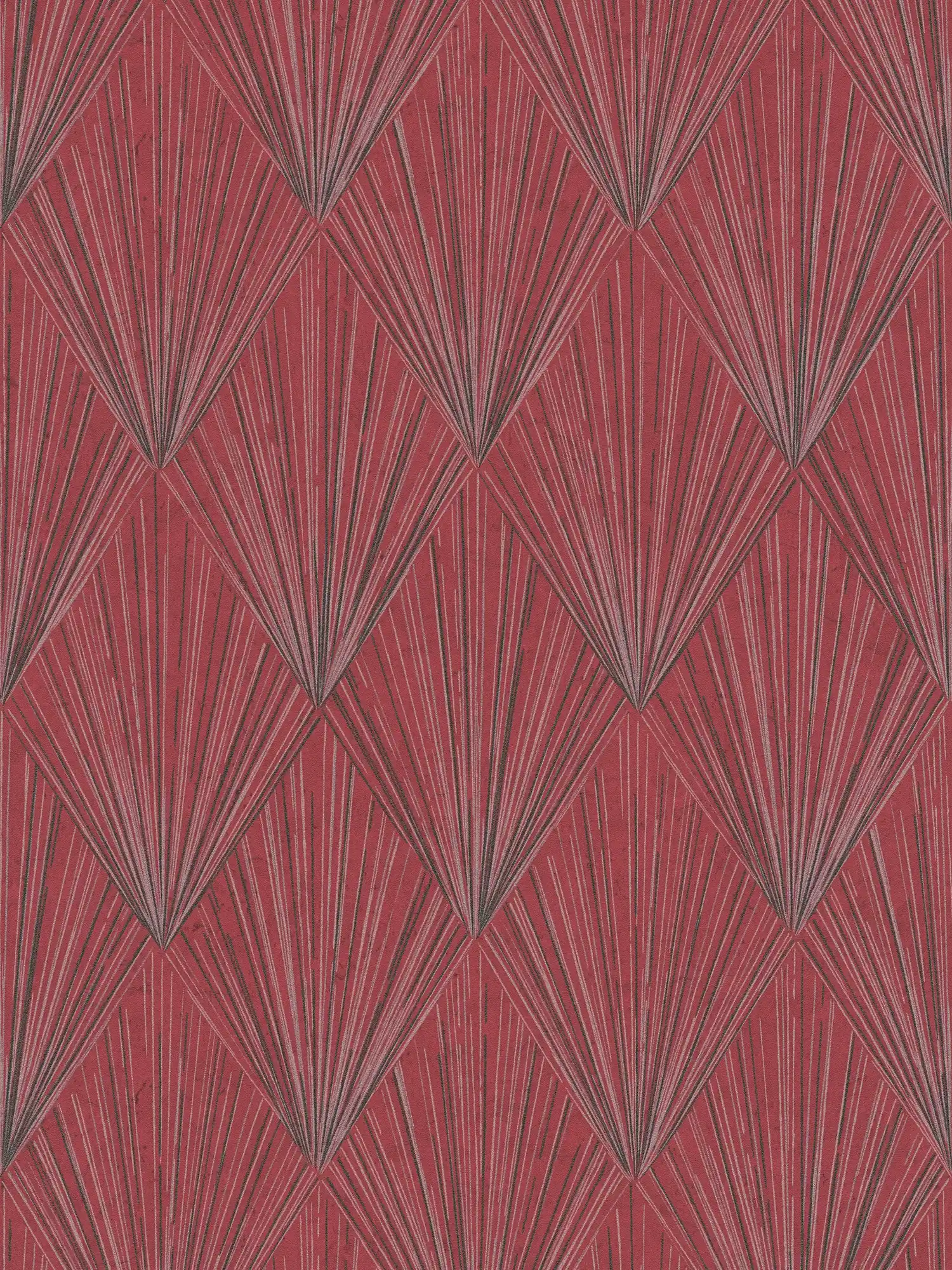 Behang met modern Art Deco patroon & metallic effect - metallic, rood, zwart

