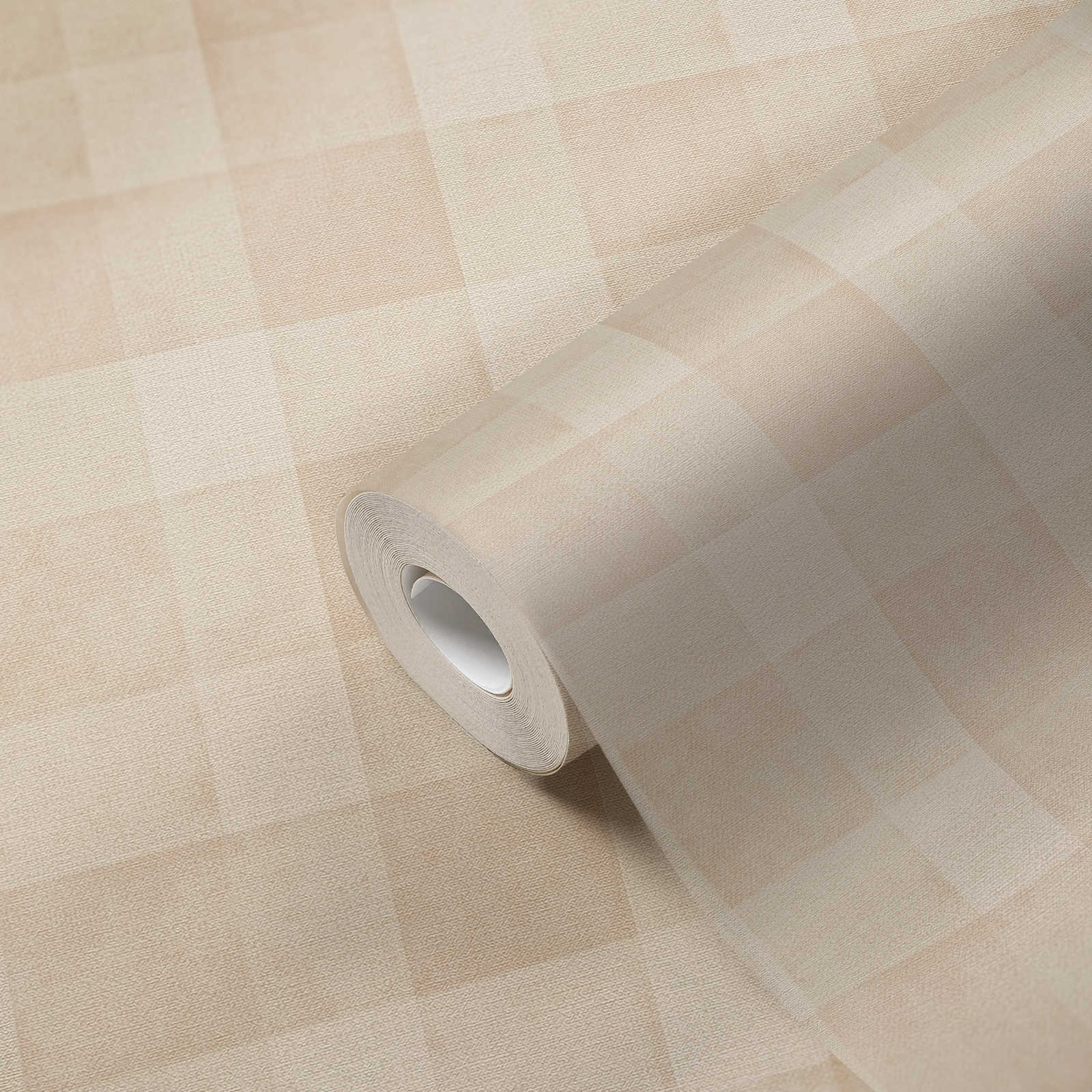             Non-woven wallpaper PVC-free check pattern with linen look - beige
        
